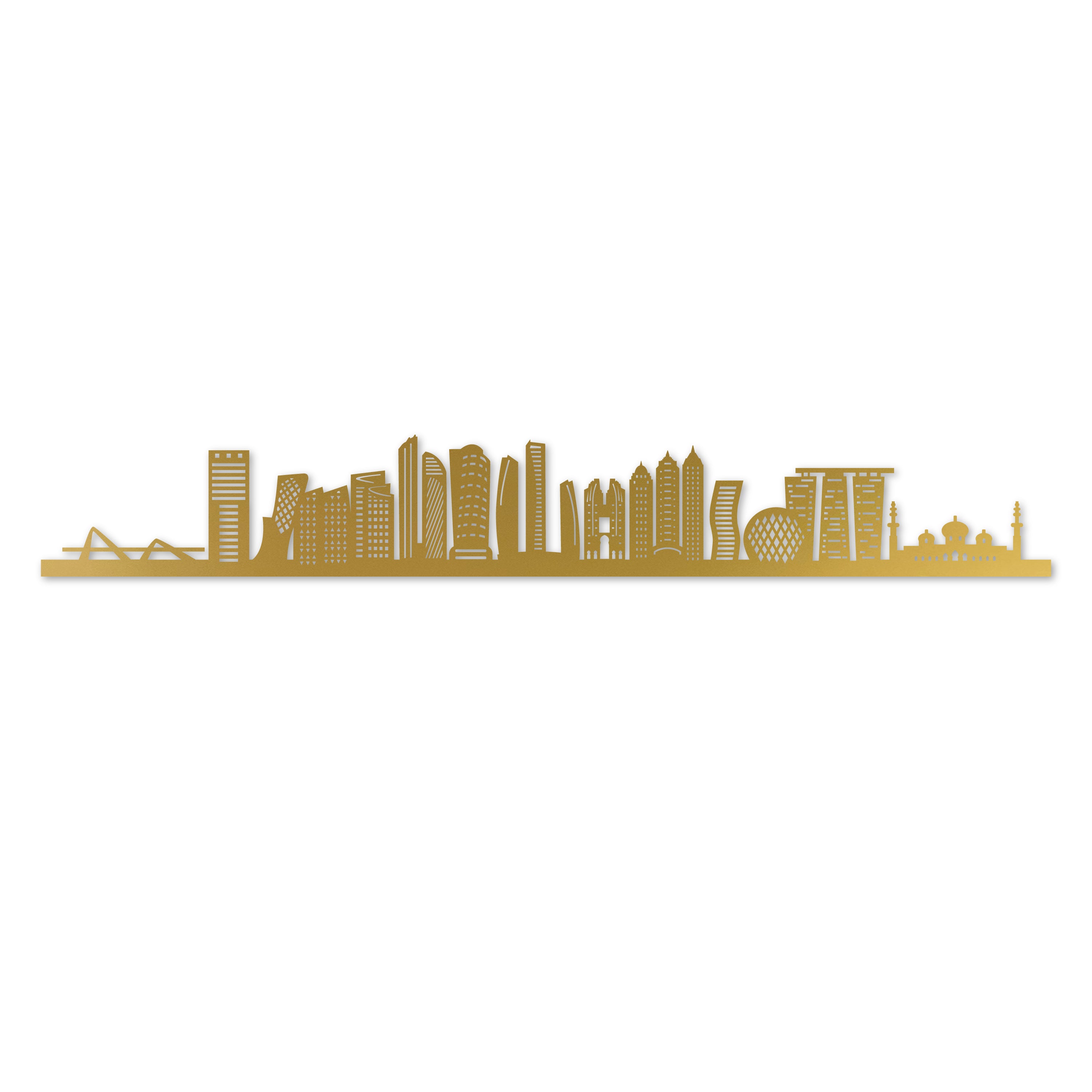 Abu Dhabi Skyline, Laser-cut in Gold Acrylic, on a White Background