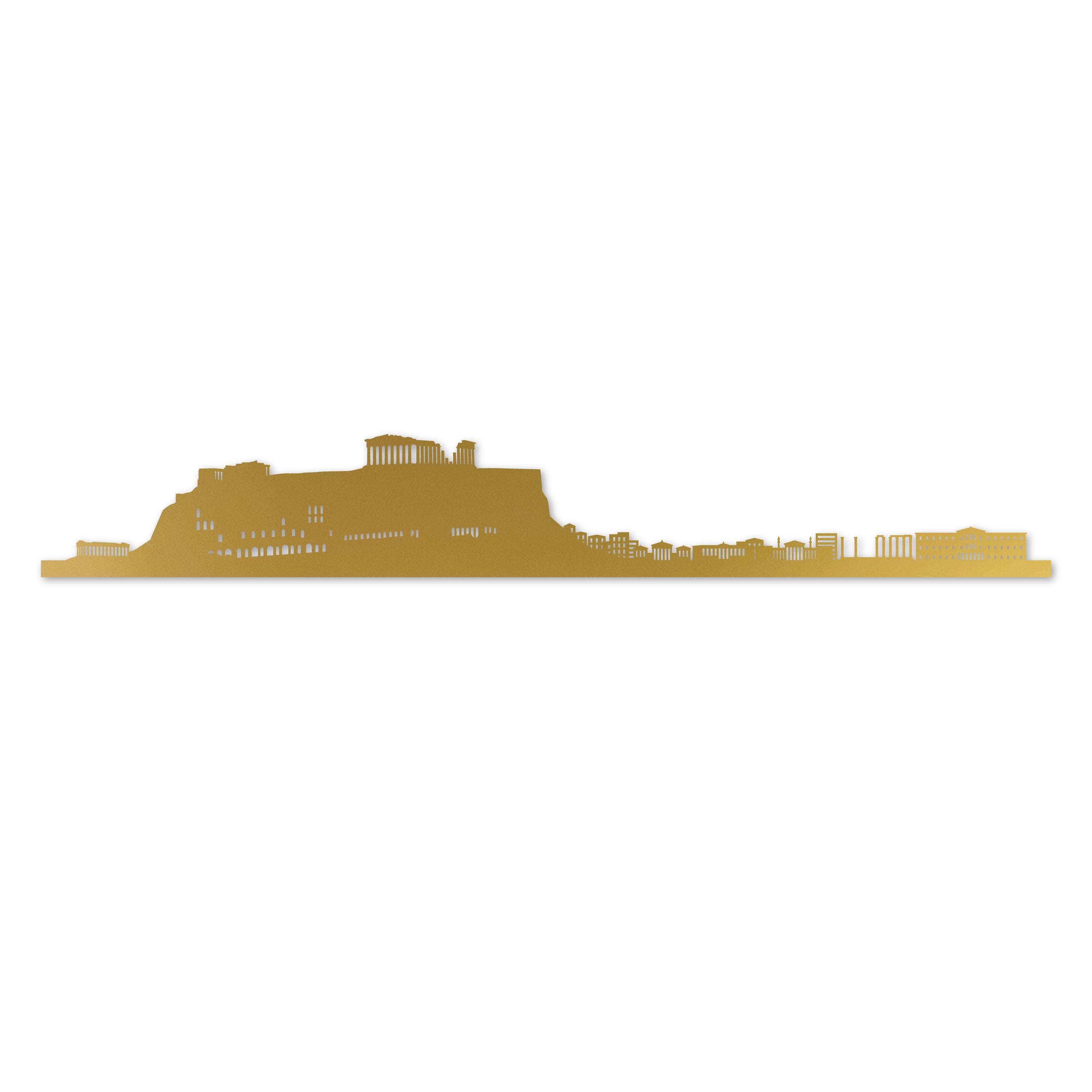 Athens Skyline, Laser-cut in Gold Acrylic, on a White Background