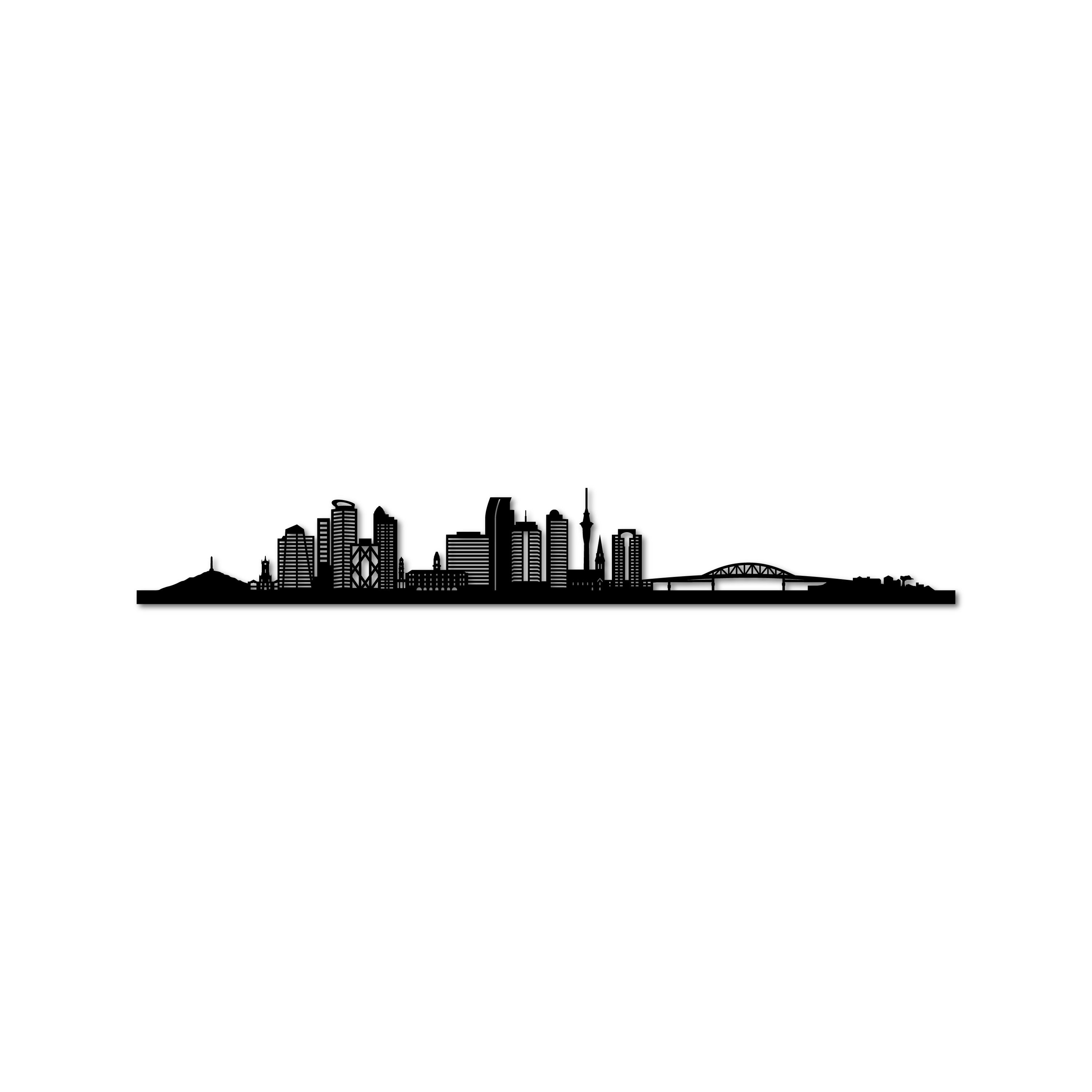Auckland Skyline, Laser-cut in Matte Black Acrylic, on a White Background