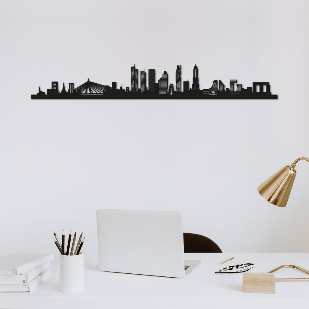 Bangkok Skyline laser-cut in Matte Black reclycled acrylic on Seating Room's Wall