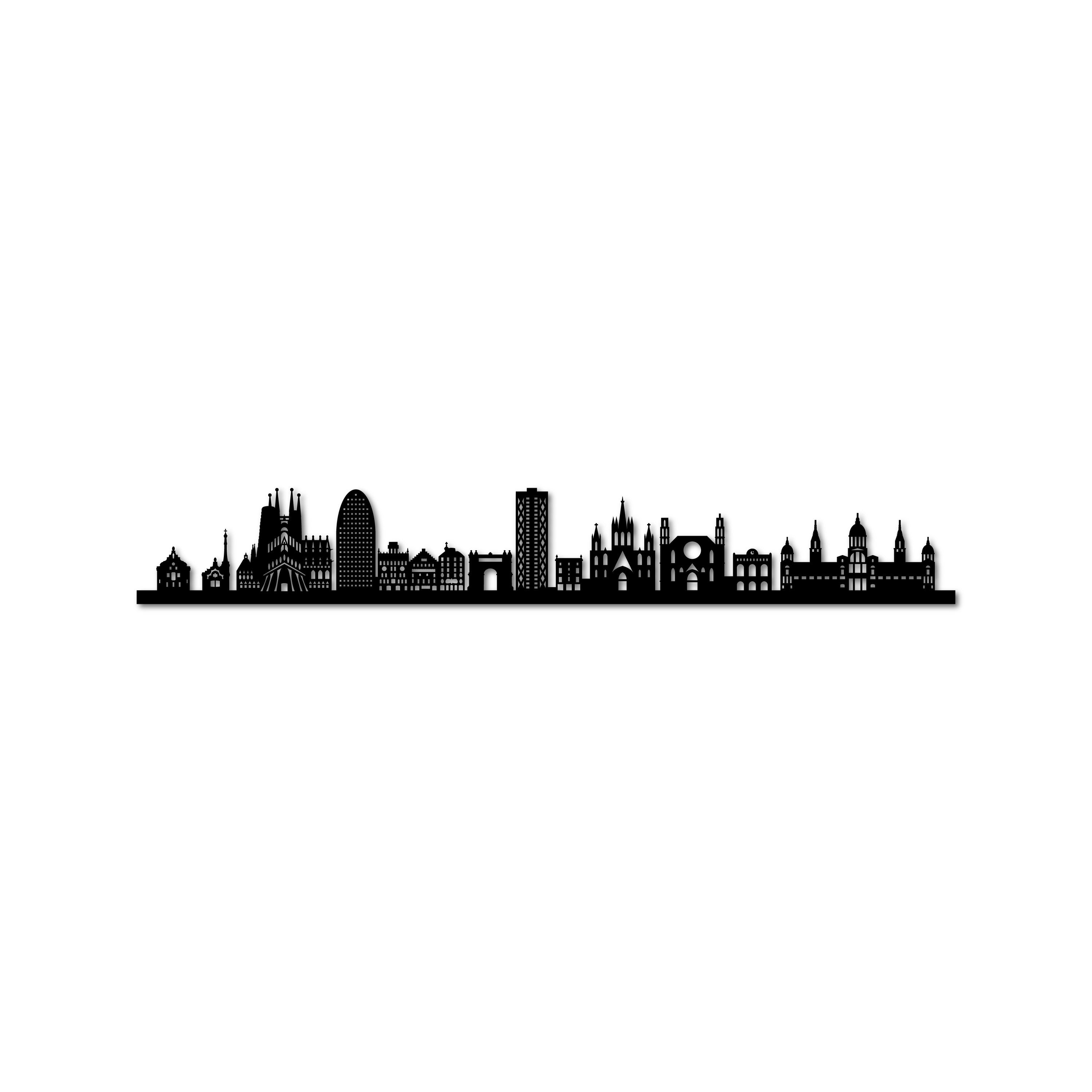 Barcelona Skyline, Laser-cut in Matte Black Acrylic, on a White Background
