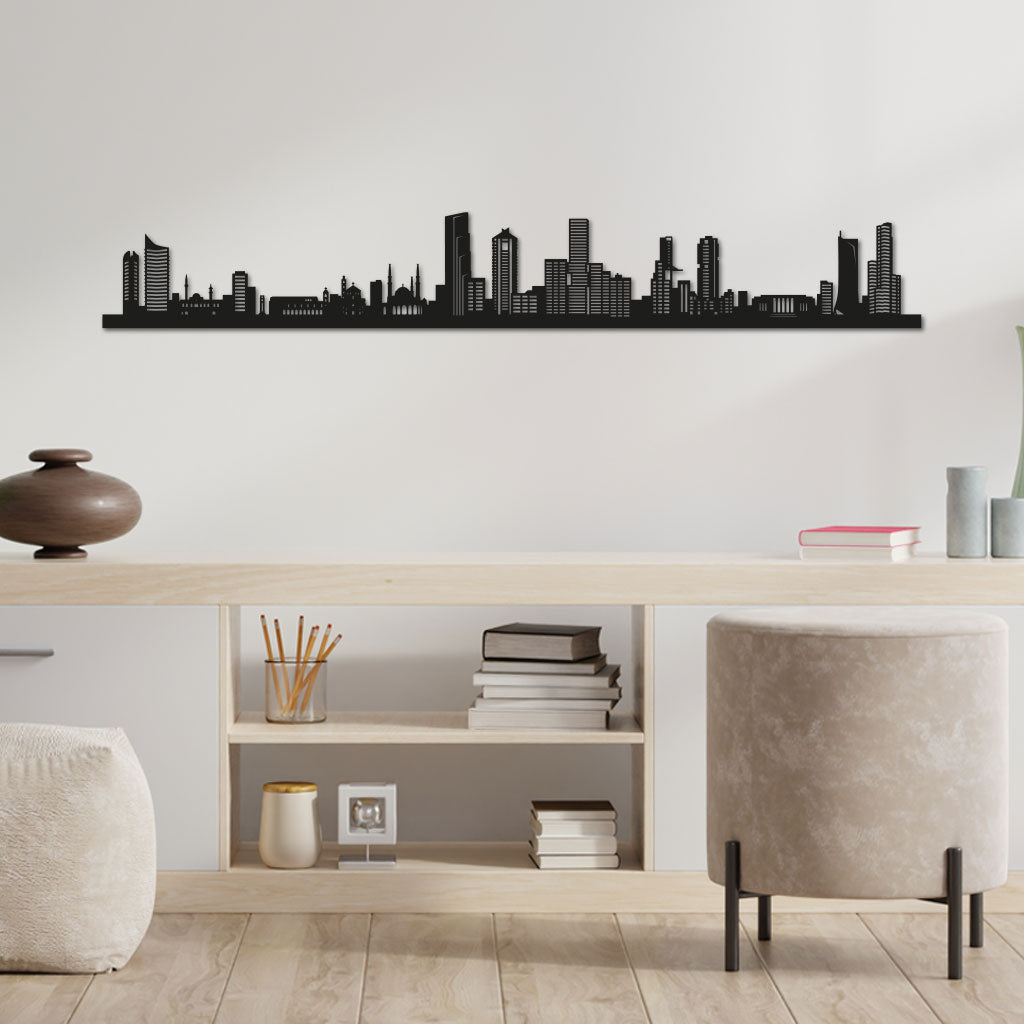 Beirut Skyline laser-cut in Matte Black reclycled acrylic on Seating Room's Wall