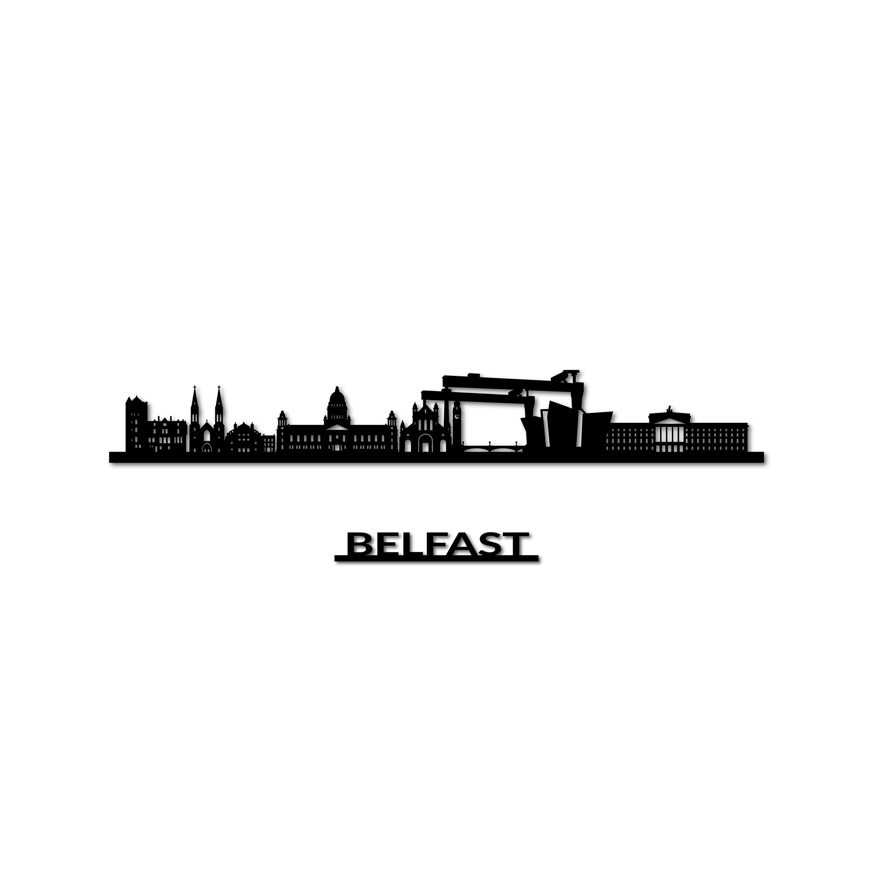 Berlin Skyline, Laser-cut in Matte Black Acrylic, with the City's Name Lettering Bellow, on a White Background