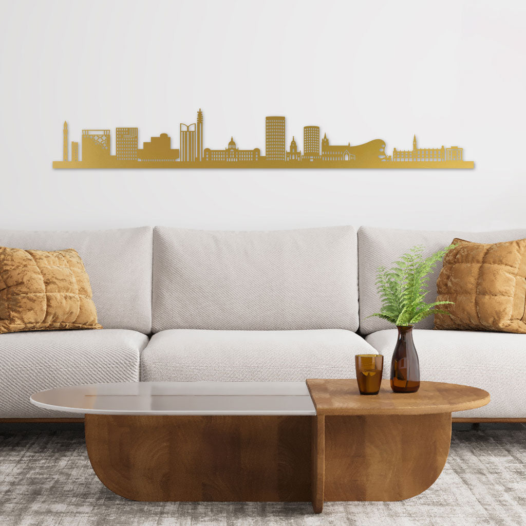 Birmingham Skyline Gold On Livingroom With Grey Sofa