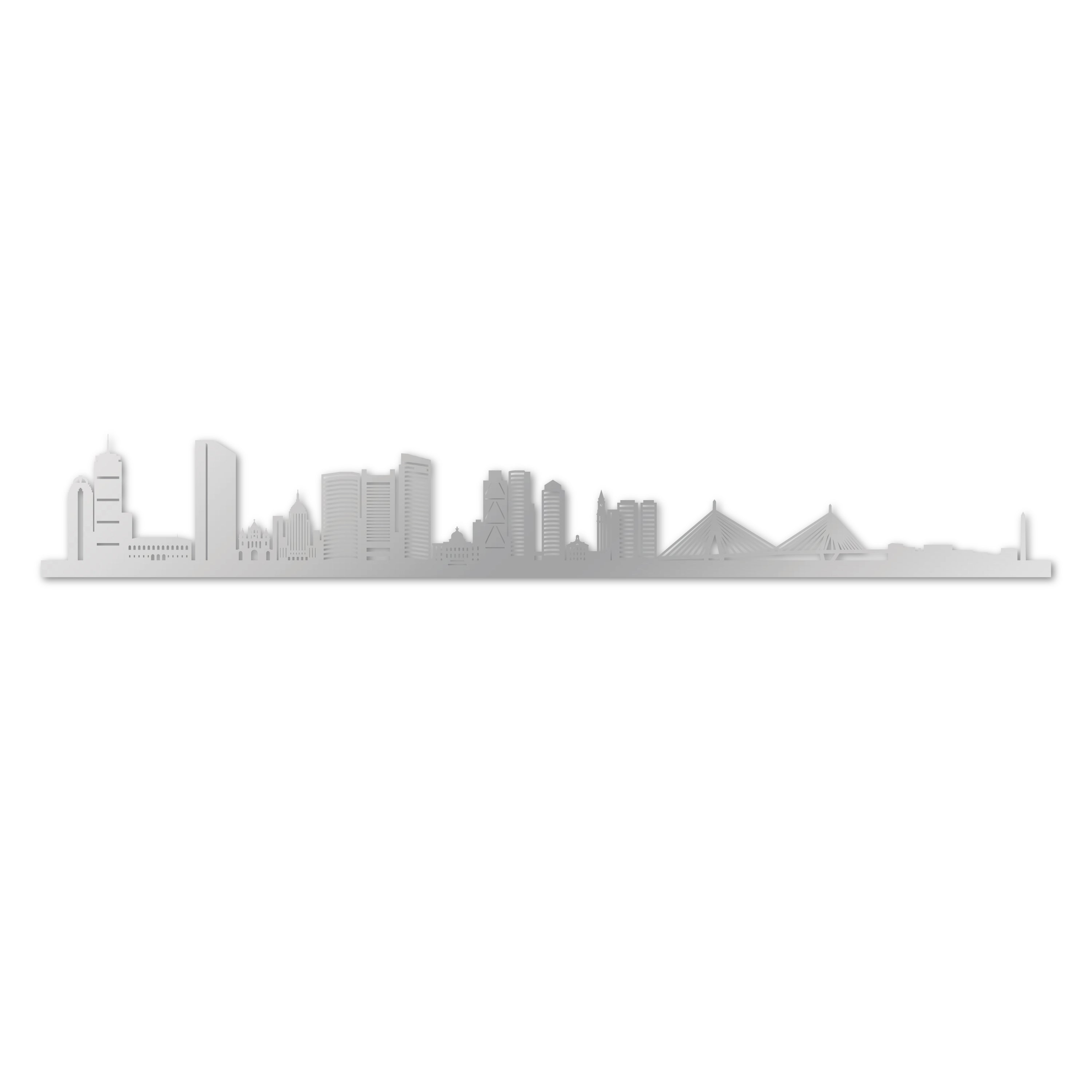 Boston Skyline, Laser-cut in Silver Acrylic, on a White Background