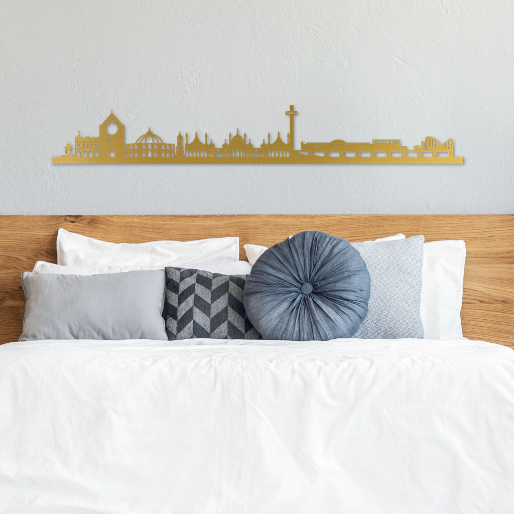 Brighton and Hove Skyline laser-cut in Gold reclycled acrylic on Seating Room's Wall