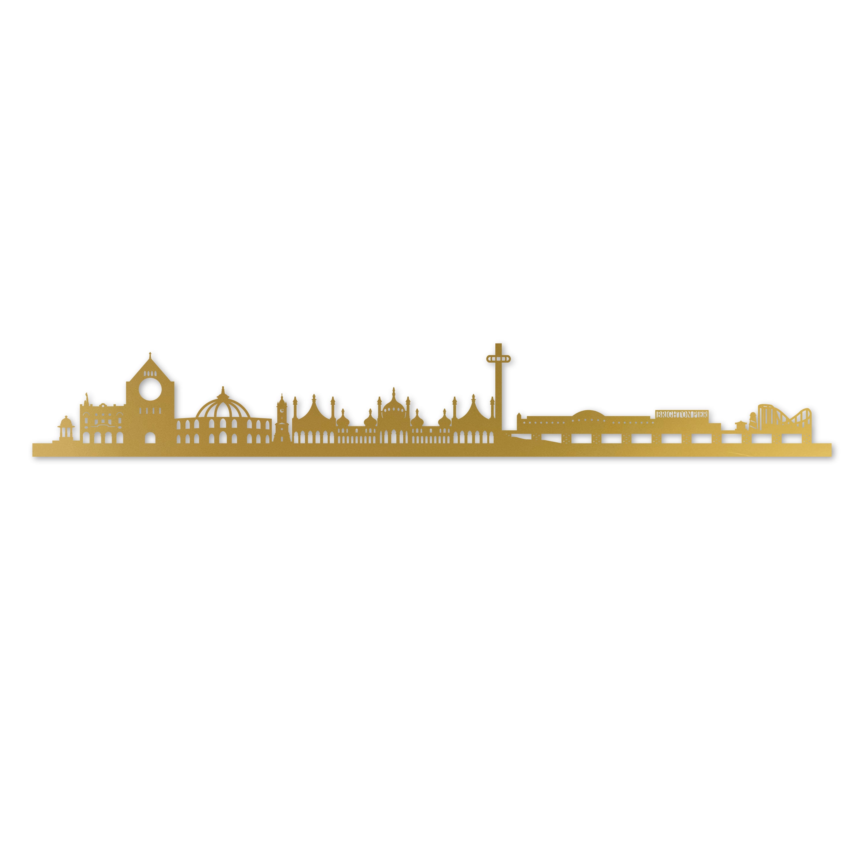 Brighton and Hove Skyline, Laser-cut in Gold Acrylic, on a White Background