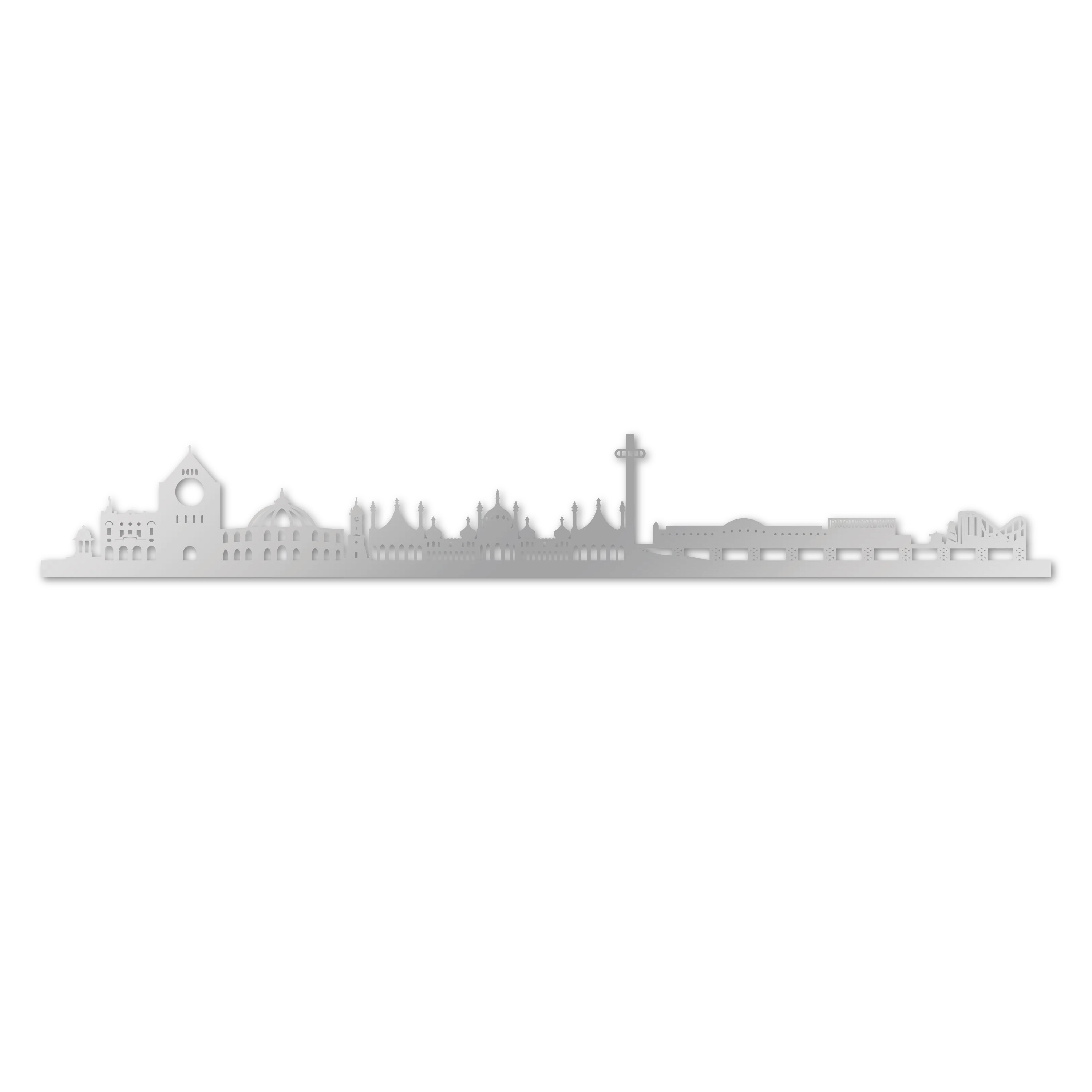 Brighton and Hove Skyline, Laser-cut in Silver Acrylic, on a White Background