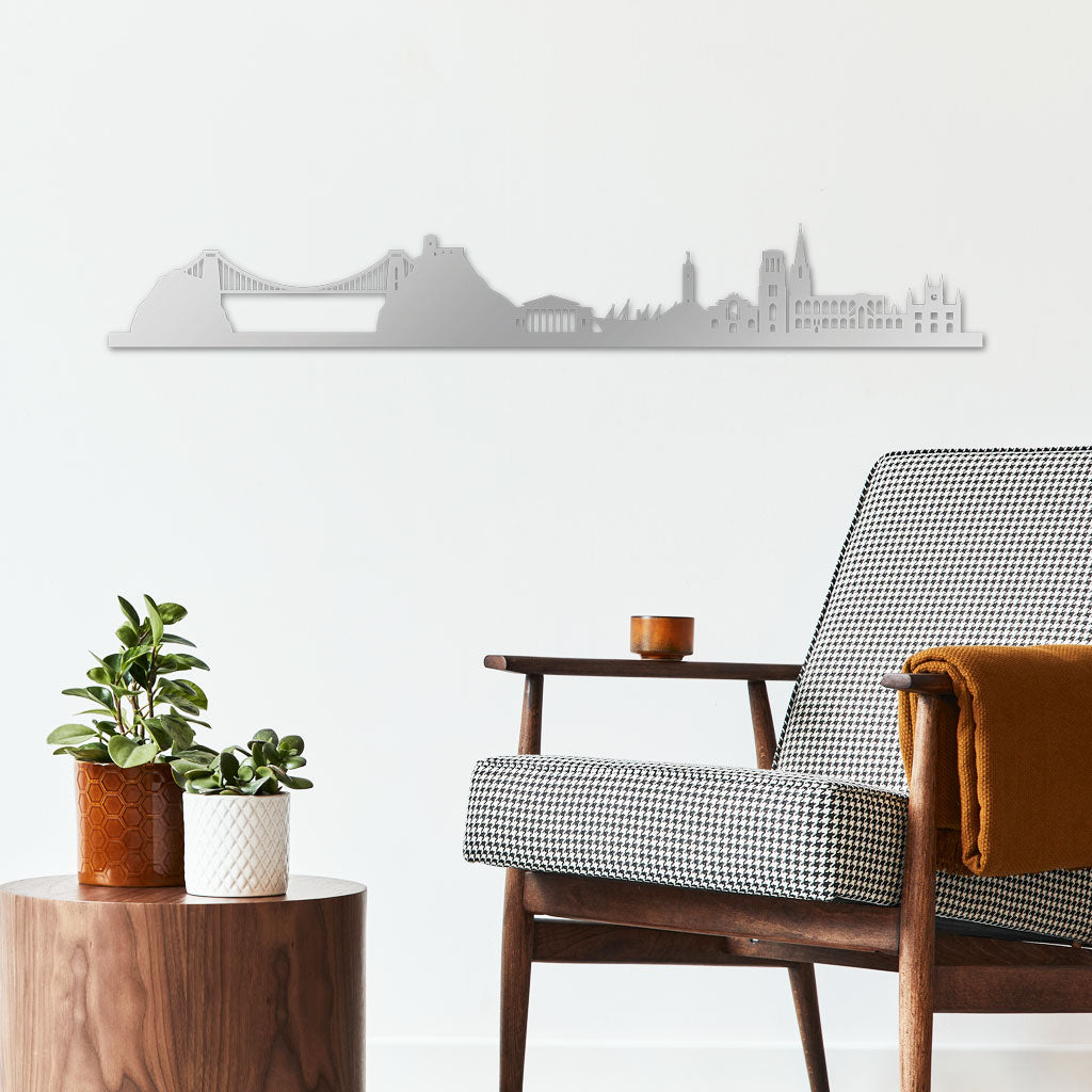 Bristol Skyline laser-cut in Silver reclycled acrylic on Seating Room's Wall