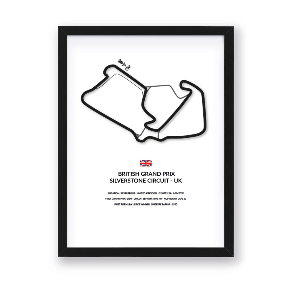 British Grand Prix wall art by Siluet light theme print with black frame on white background