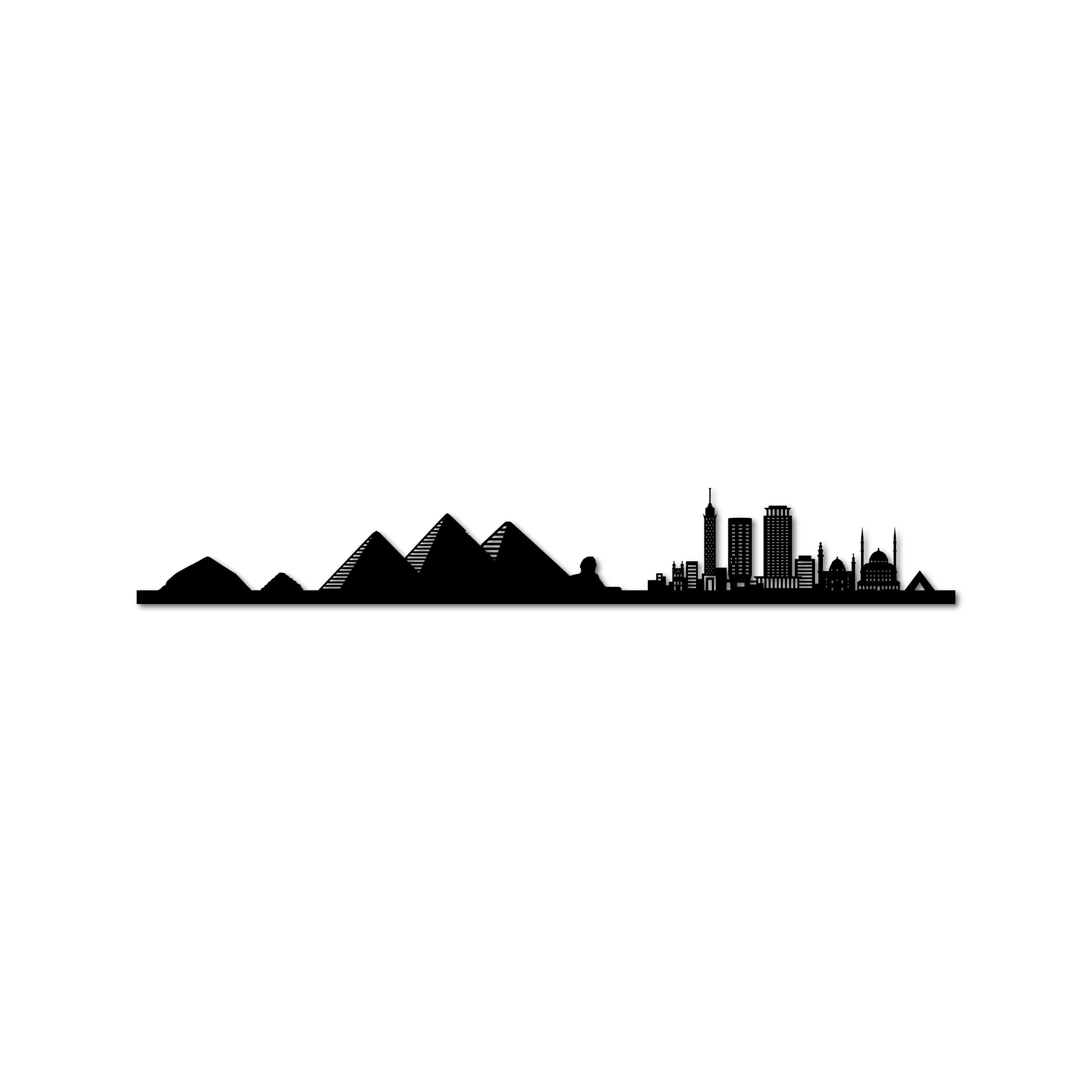 Cairo and Giza Skyline, Laser-cut in Matte Black Acrylic, on a White Background