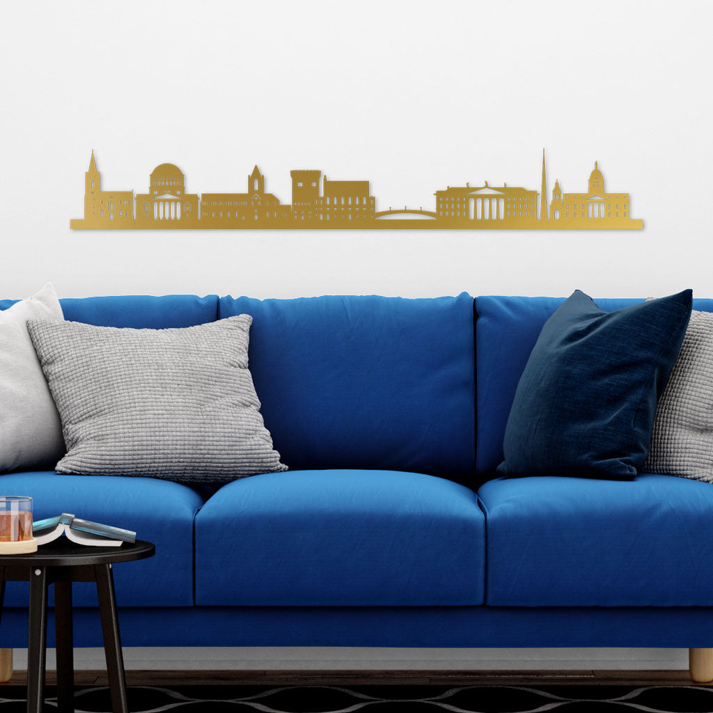 Dublin Skyline Gold By Siluet In Livingroom With Blue Sofa