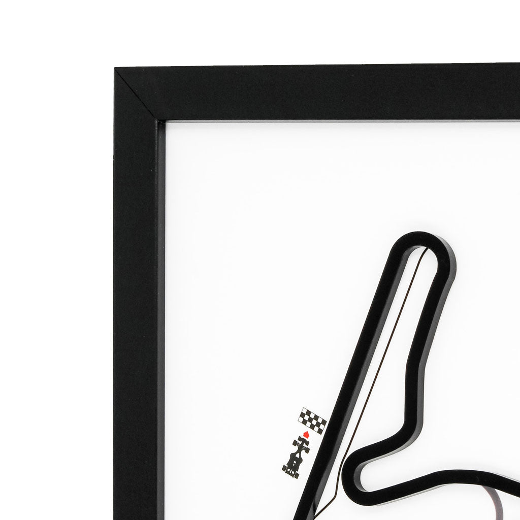 Dutch Grand Prix wall art by Siluet light theme print with black frame close-up on a white wall background