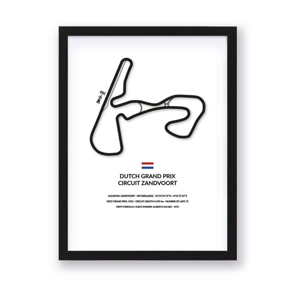 Dutch Grand Prix wall art by Siluet light theme print with black frame on white background
