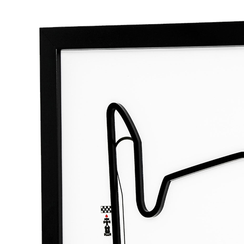 Hungarian  Grand Prix wall art by Siluet light theme print with black frame close-up on a white wall background