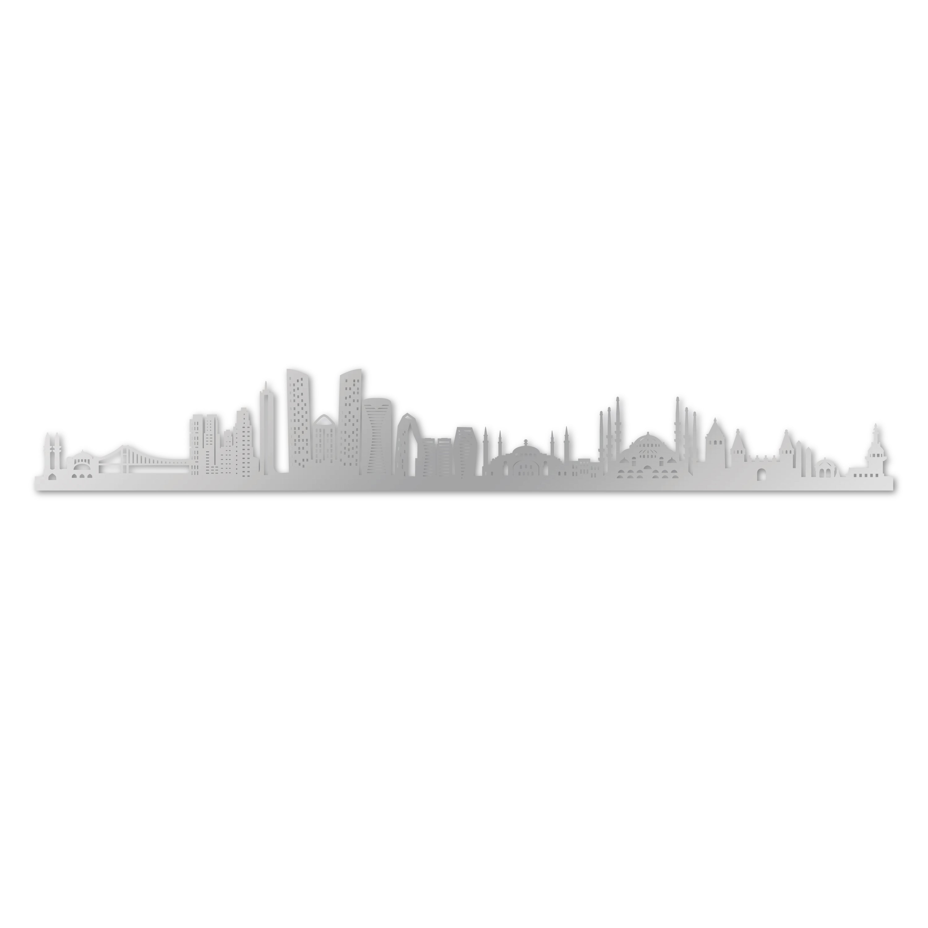 Istanbul Skyline, Laser-cut in Silver Acrylic, on a White Background