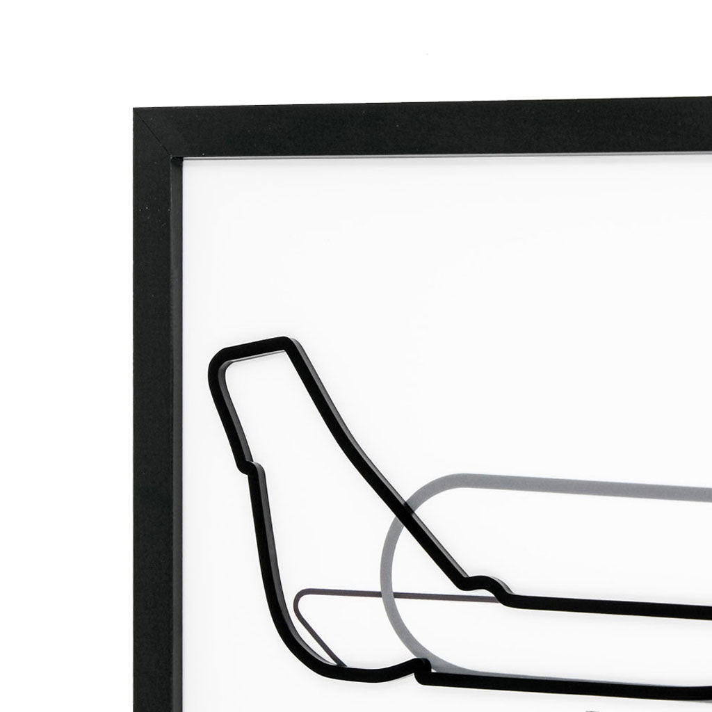 Monza Grand Prix wall art by Siluet light theme print with black frame close-up on a white wall background