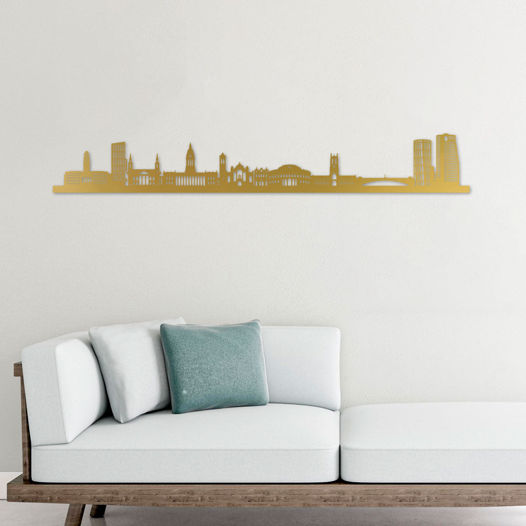 Leeds Skyline laser-cut in Gold reclycled acrylic on Seating Room's Wall