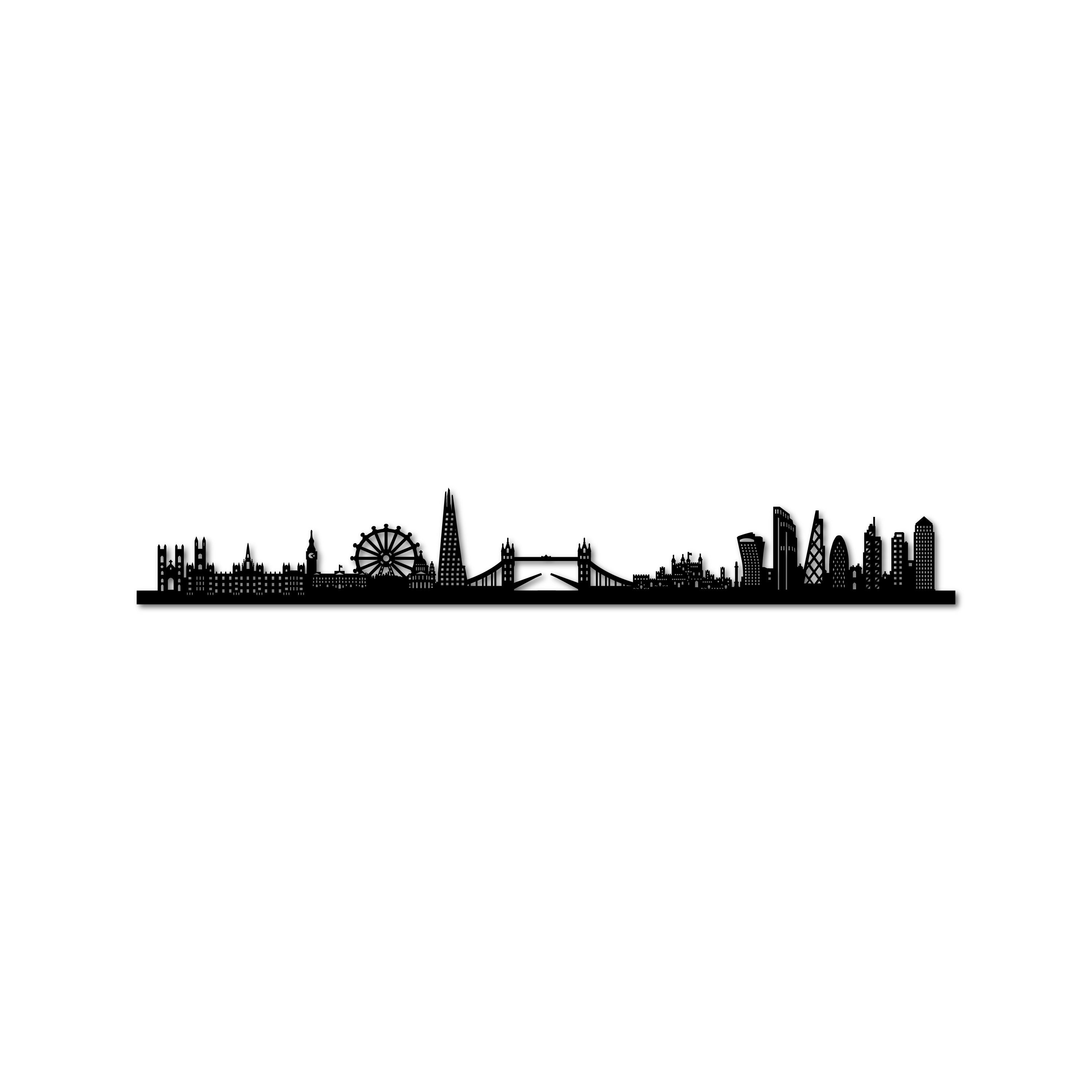 London Skyline, Laser-cut in Matte Black Acrylic, on a White Background