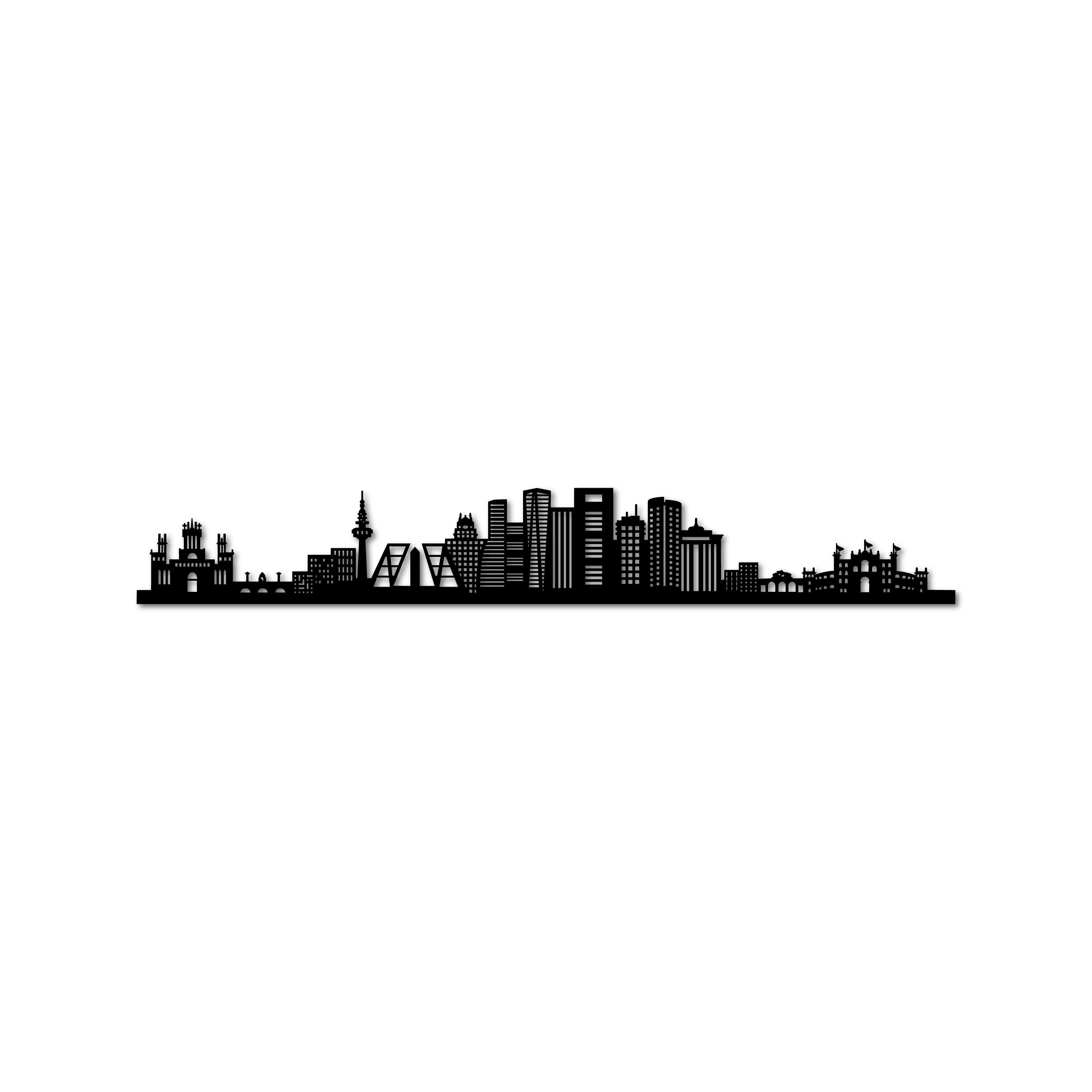 Madrid Skyline, Laser-cut in Matte Black Acrylic, on a White Background