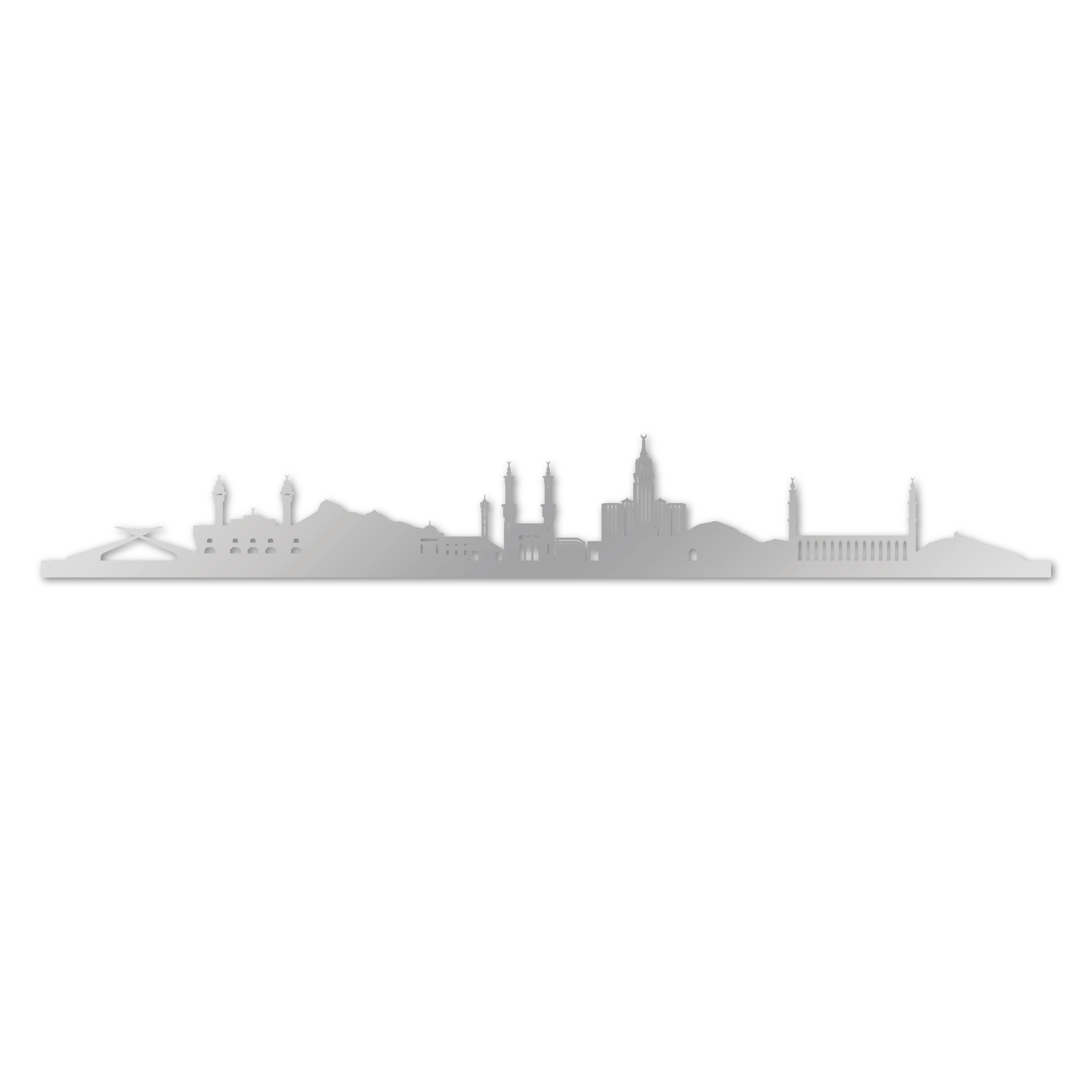 Mecca Skyline, Laser-cut in Silver Acrylic, on a White Background