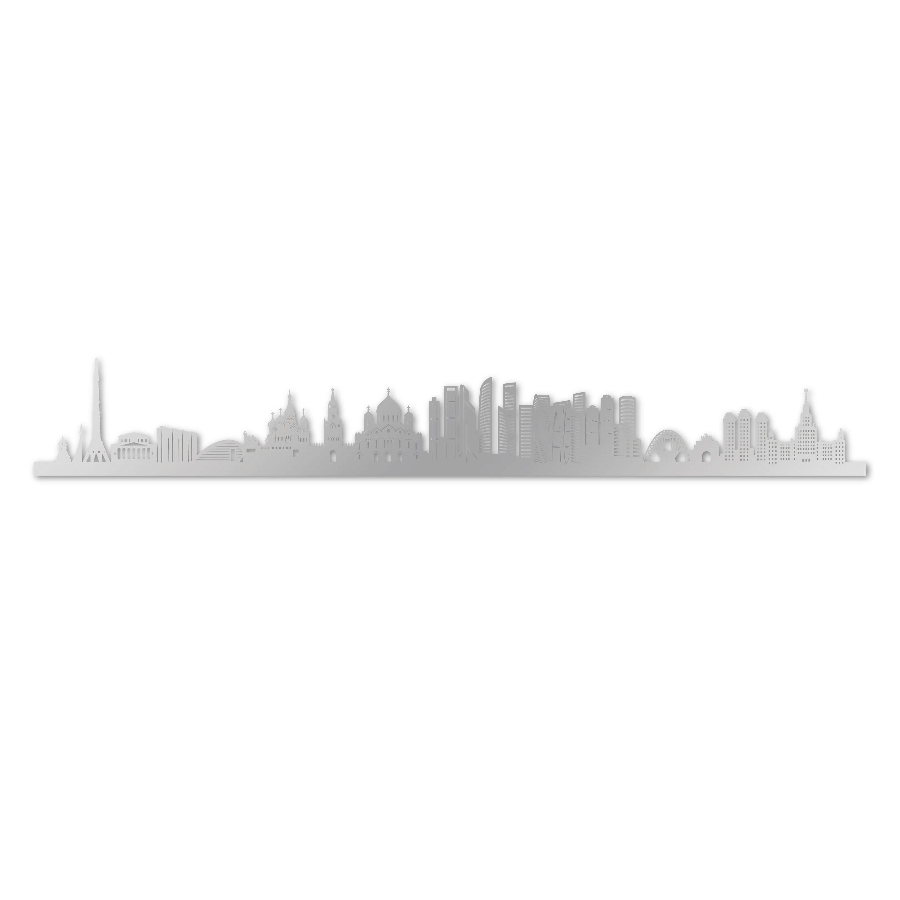 Moscow Skyline, Laser-cut in Silver Acrylic, on a White Background