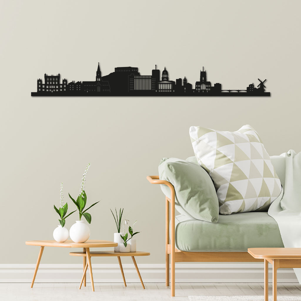 Nottingham Skyline laser-cut in Silver reclycled acrylic on Seating Room's Wall