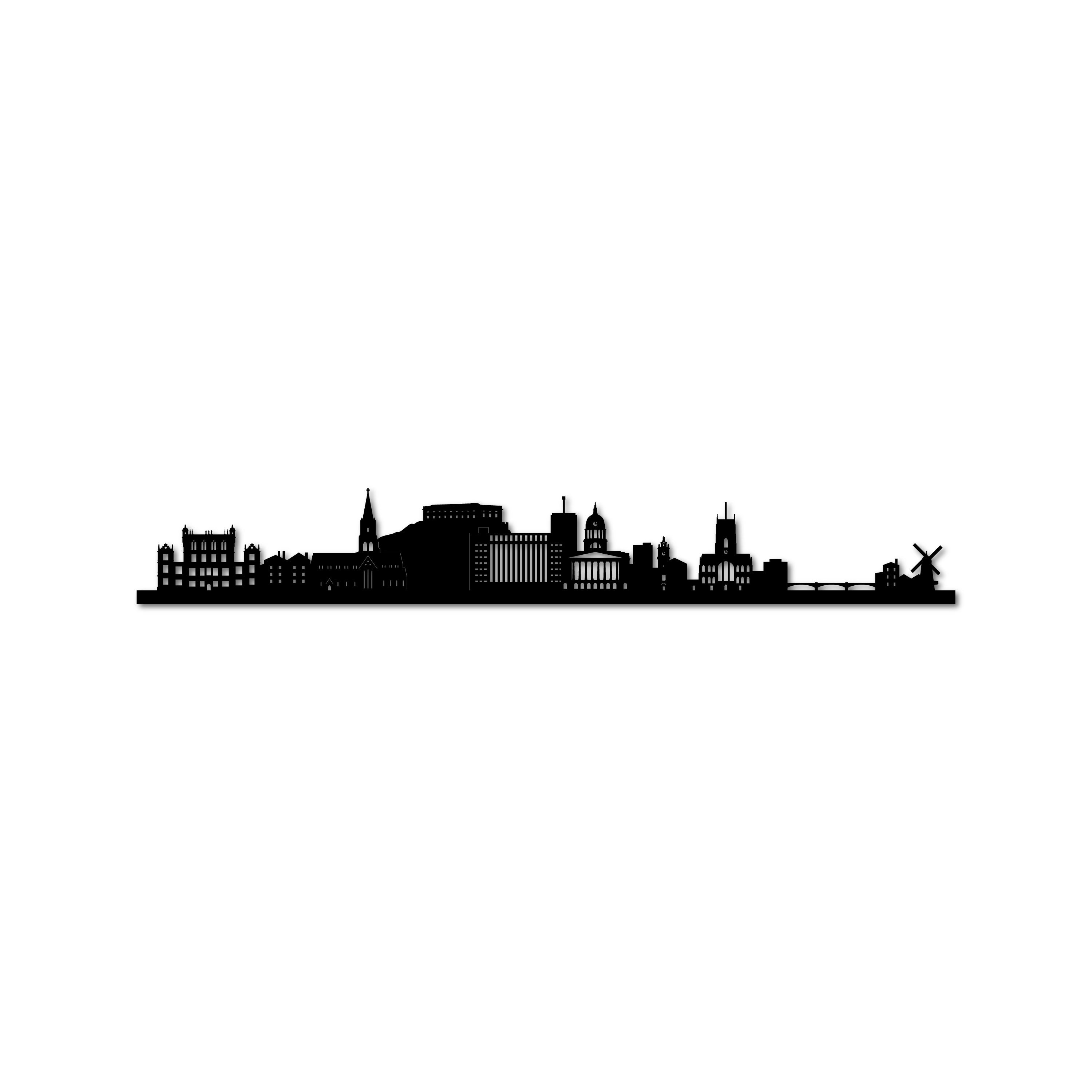 Nottingham Skyline, Laser-cut in Matte Black Acrylic, on a White Background