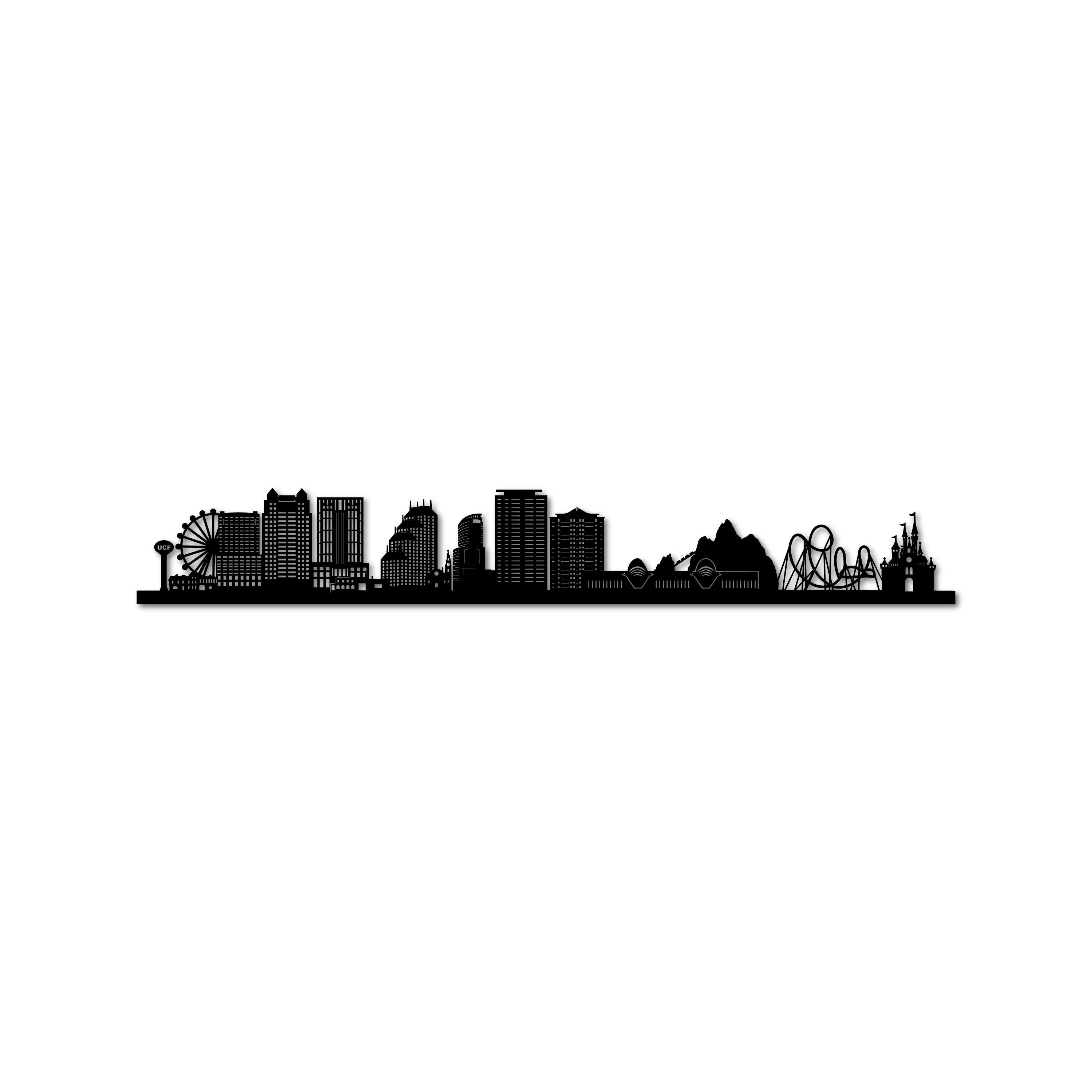 Orlando Skyline, Laser-cut in Matte Black Acrylic, on a White Background