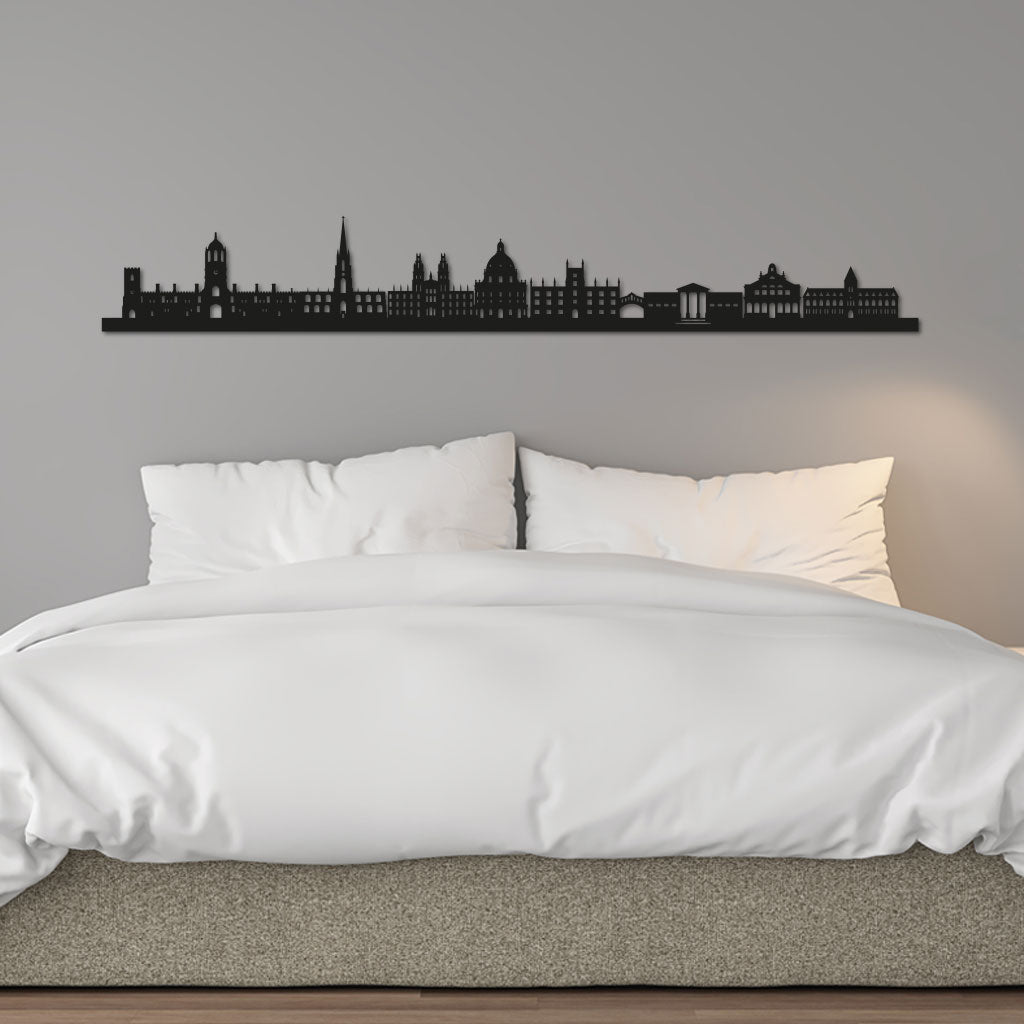 Oxford Skyline laser-cut in Matte Black reclycled acrylic on Seating Room's Wall