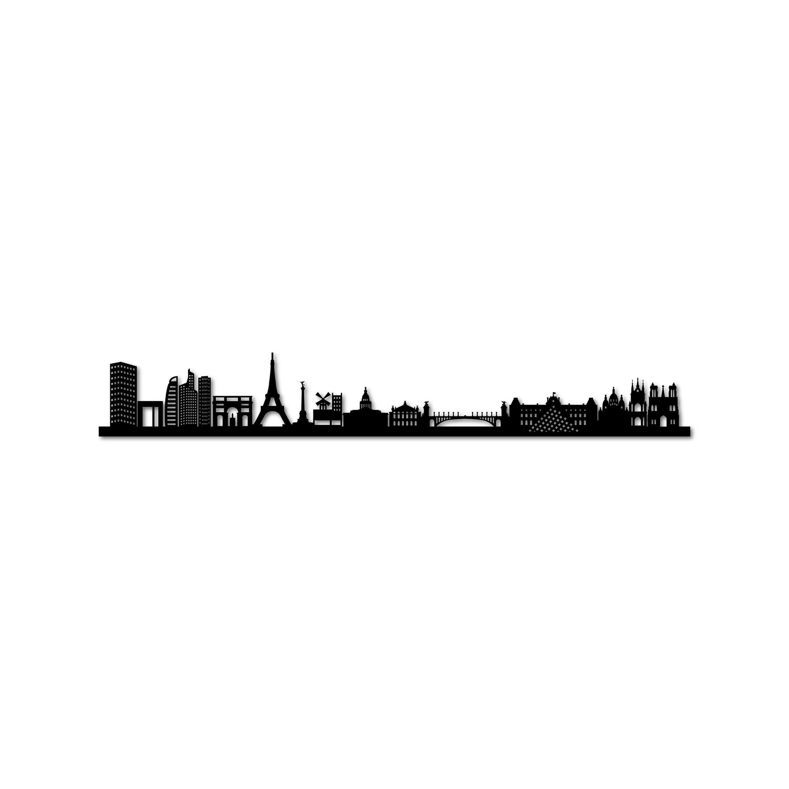 Paris Skyline, Laser-cut in Matte Black Acrylic, on a White Background