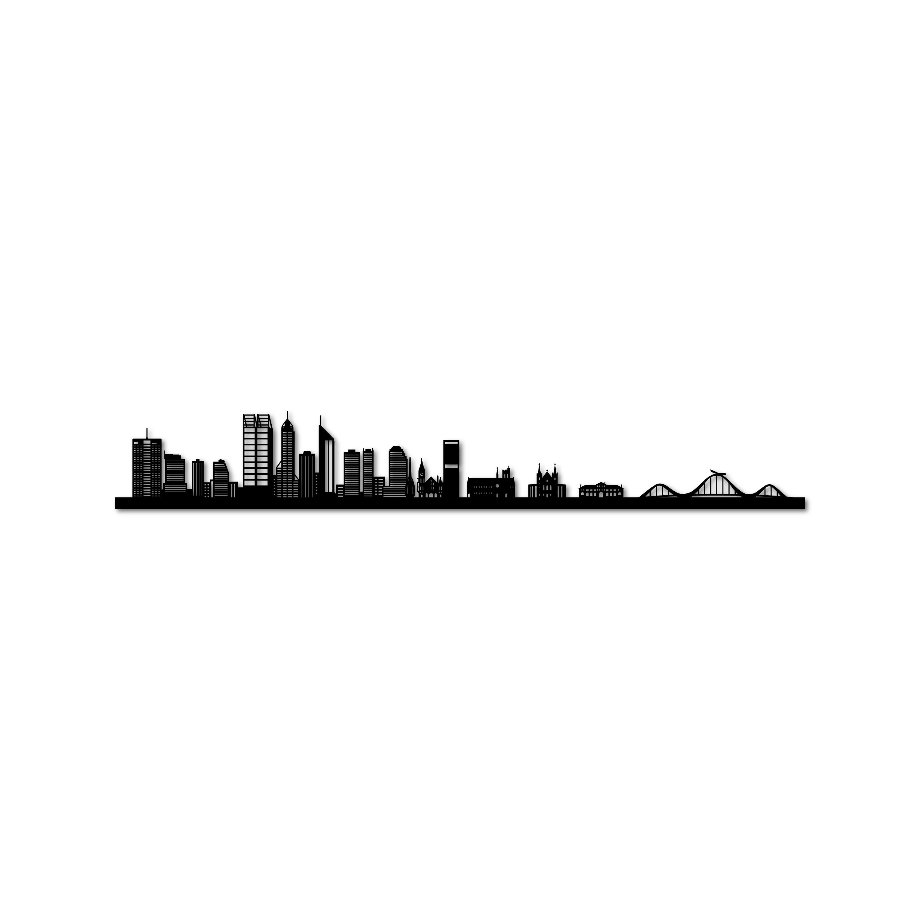 Perth Skyline, Laser-cut in Matte Black Acrylic, on a White Background