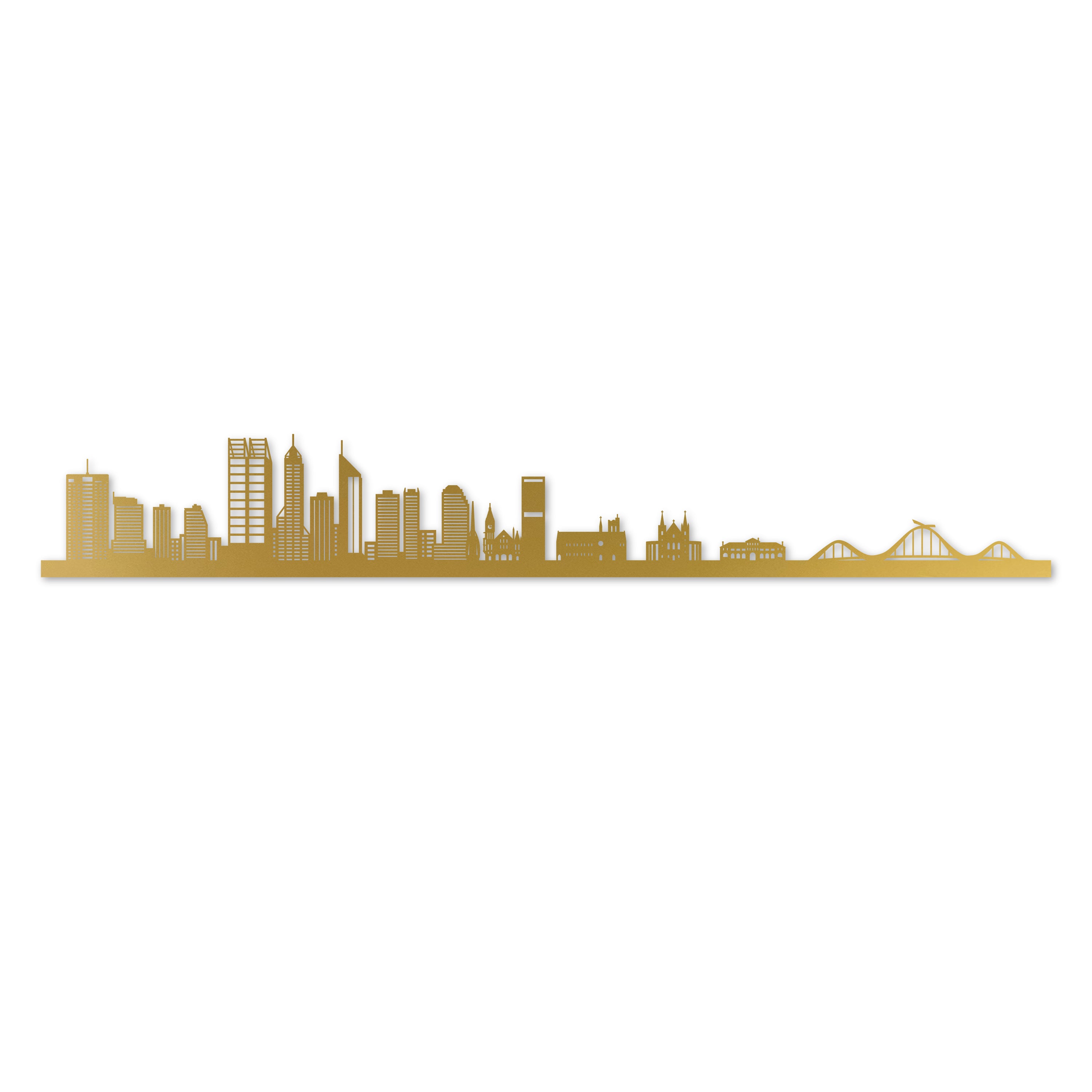 Perth Skyline, Laser-cut in Gold Acrylic, on a White Background