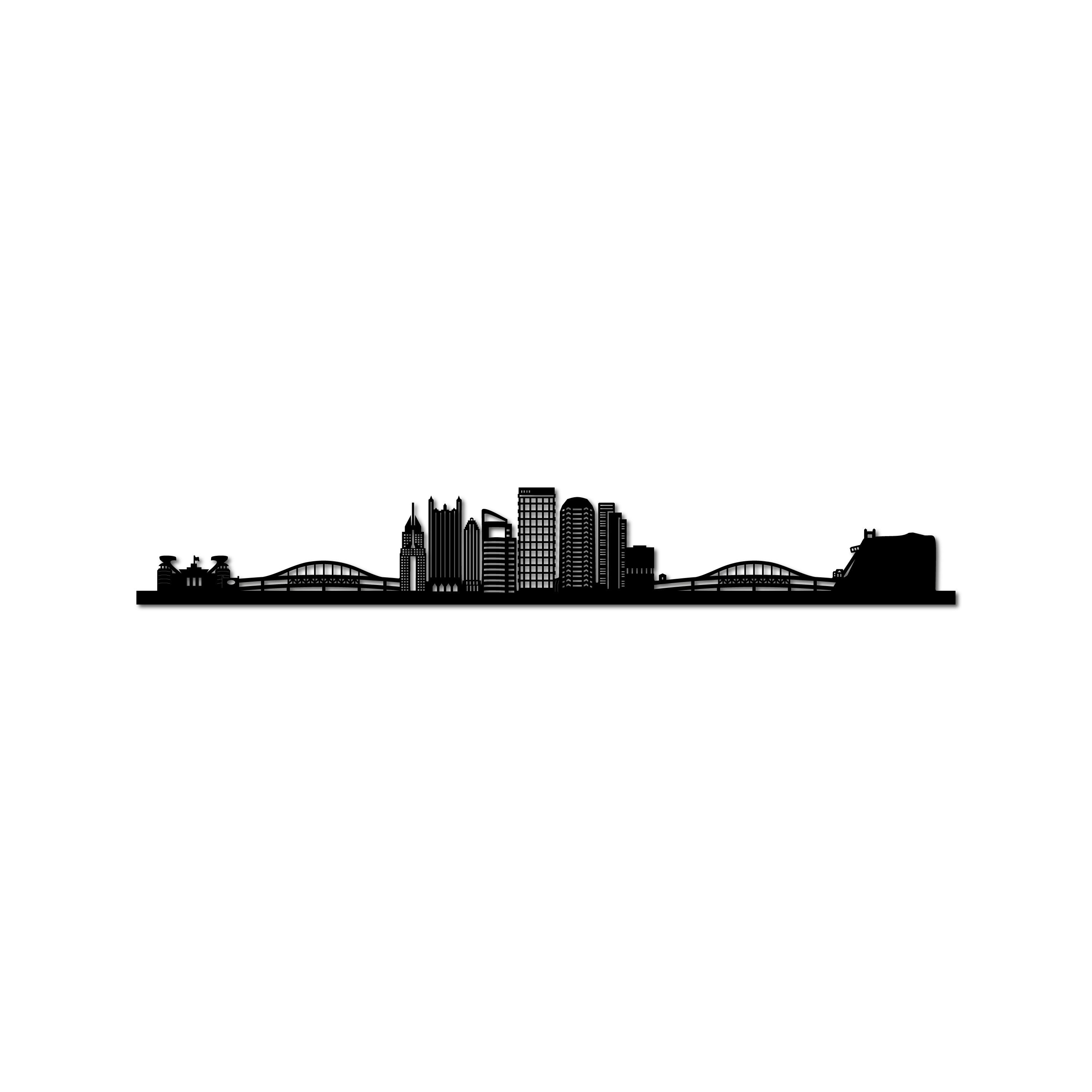 Pittsburgh Skyline, Laser-cut in Matte Black Acrylic, on a White Background