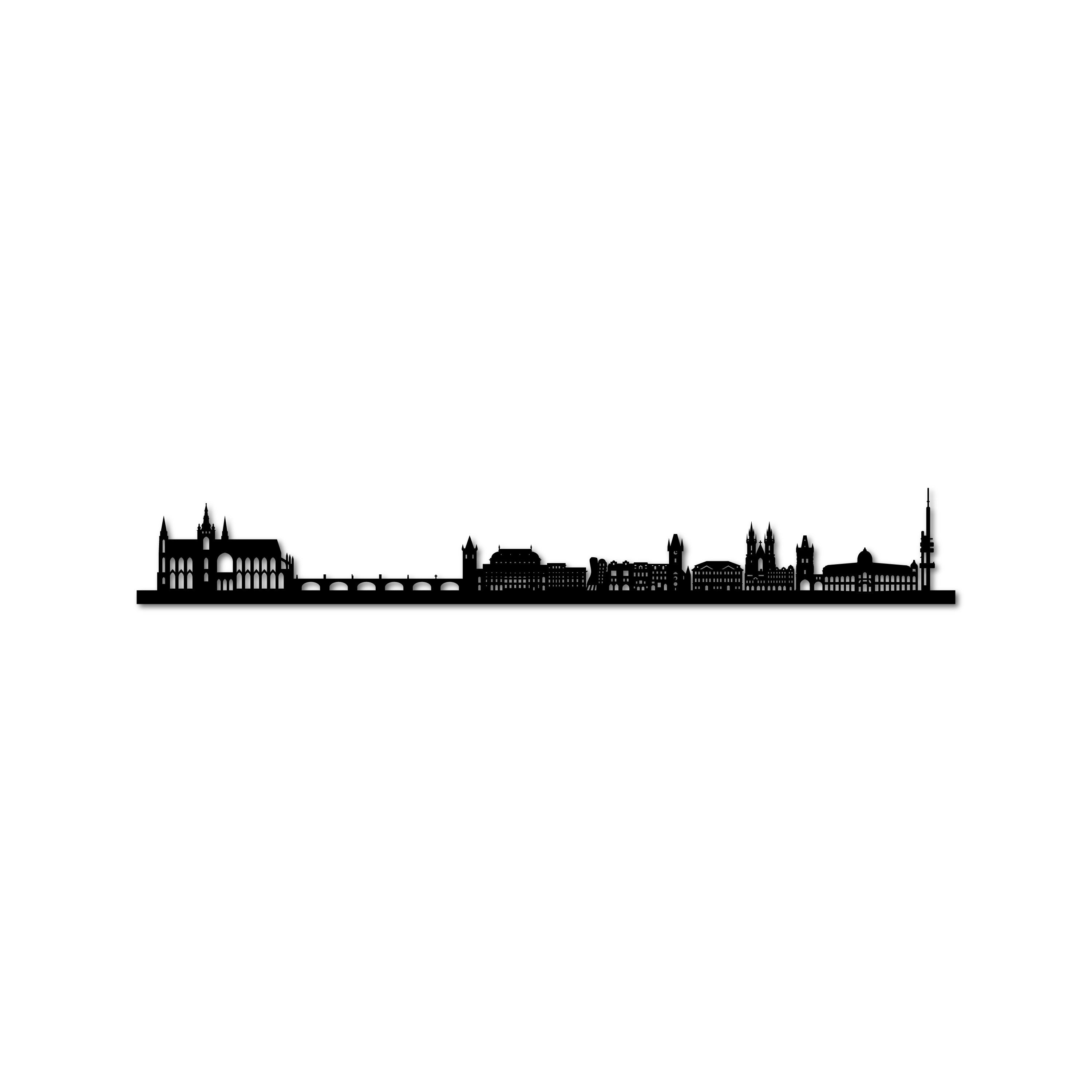 Prague Skyline, Laser-cut in Matte Black Acrylic, on a White Background