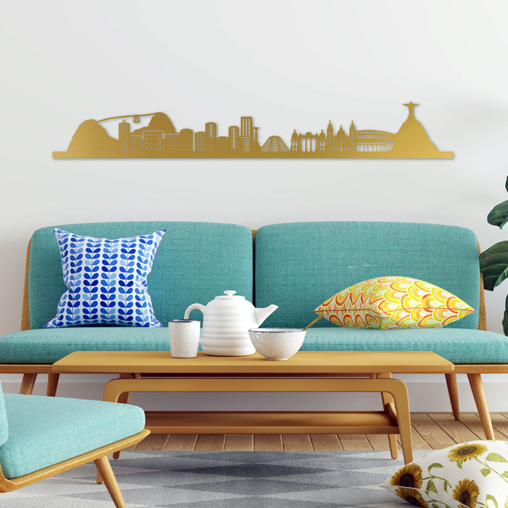 Rio De Janeiro Gold Skyline By Aqua Colored Sofa
