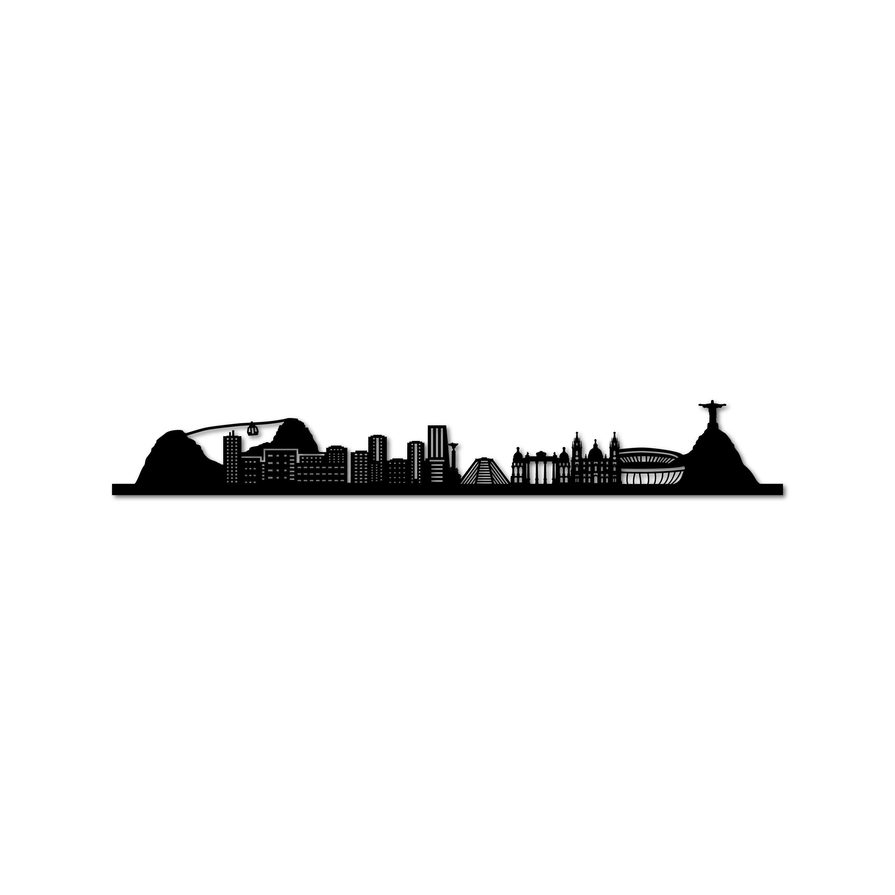 Rio De Janeiro Skyline, Laser-cut in Matte Black Acrylic, on a White Background