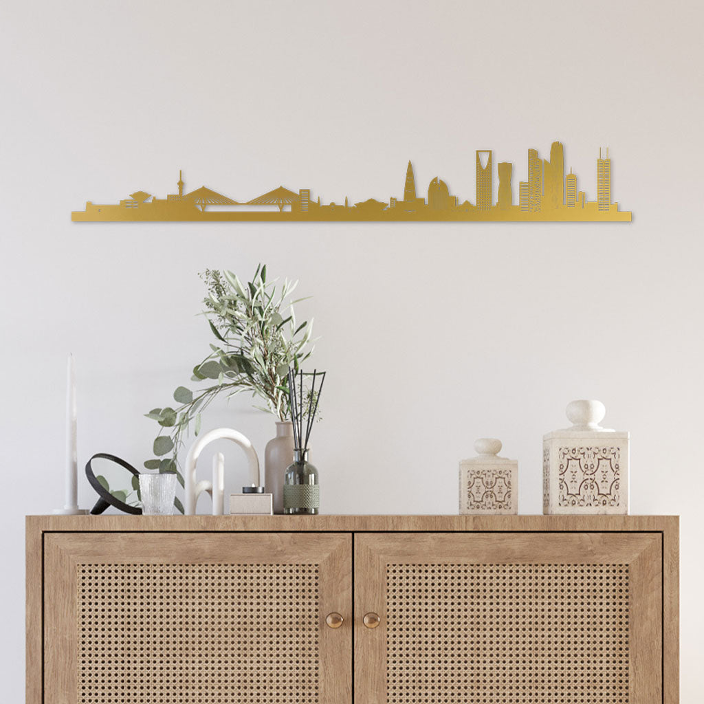 Riyadh Gold Skyline By Siluet Wooden Rattan Side Table