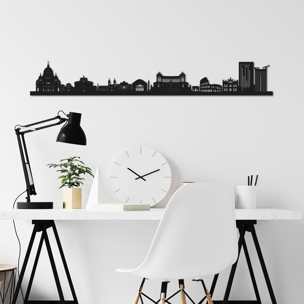 Rome Skyline laser-cut in Matte Black reclycled acrylic on Seating Room's Wall