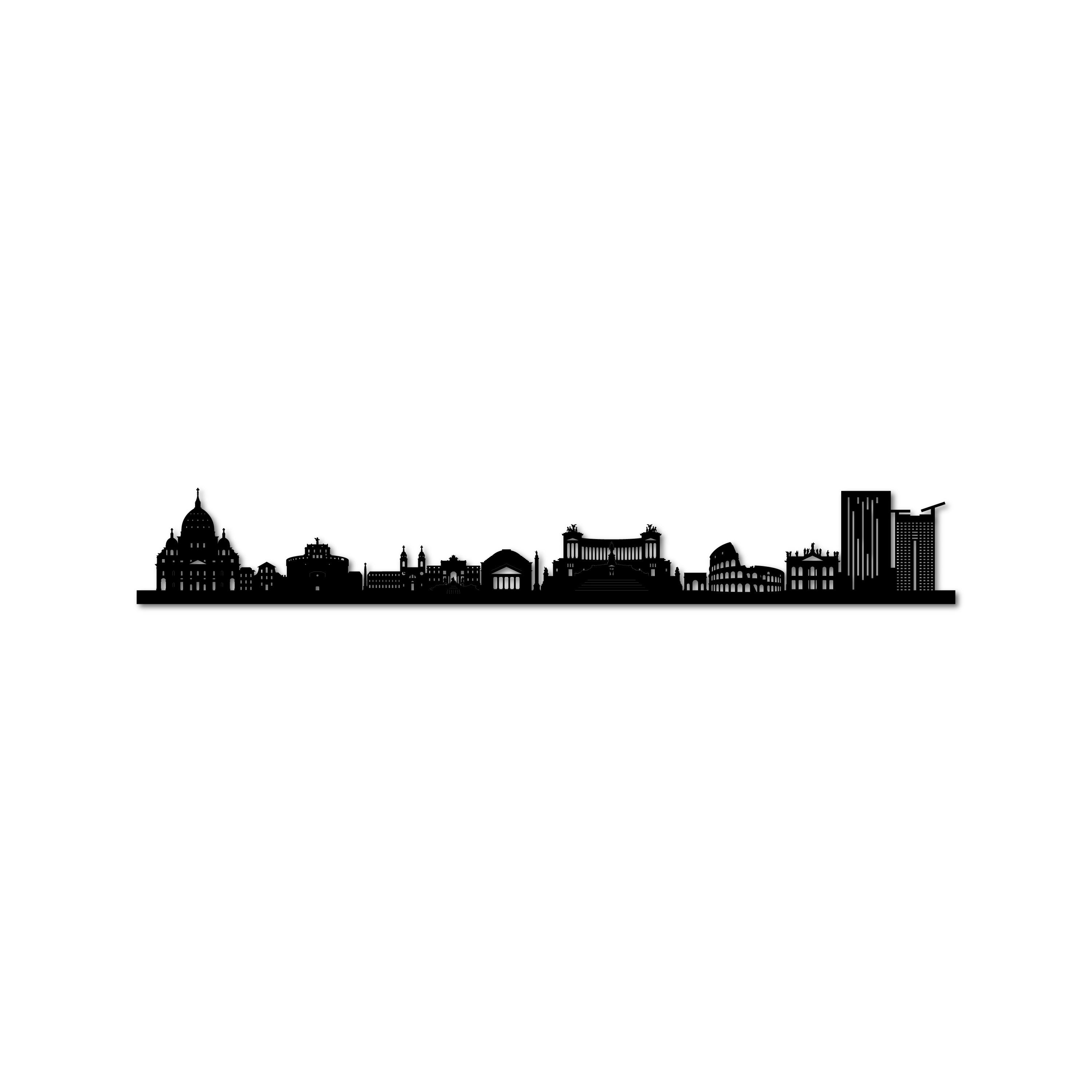 Rome Skyline, Laser-cut in Matte Black Acrylic, on a White Background
