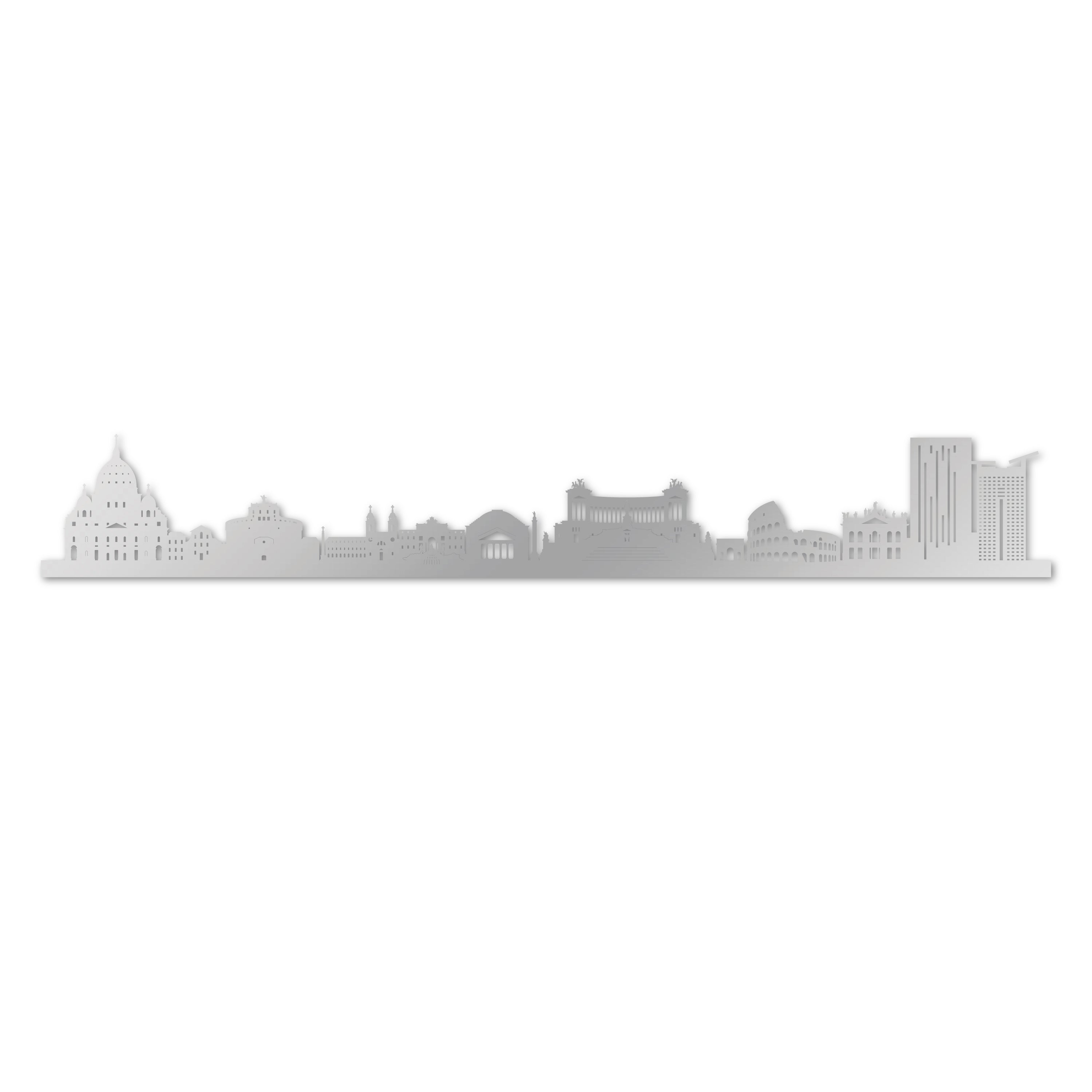 Rome Skyline, Laser-cut in Silver Acrylic, on a White Background