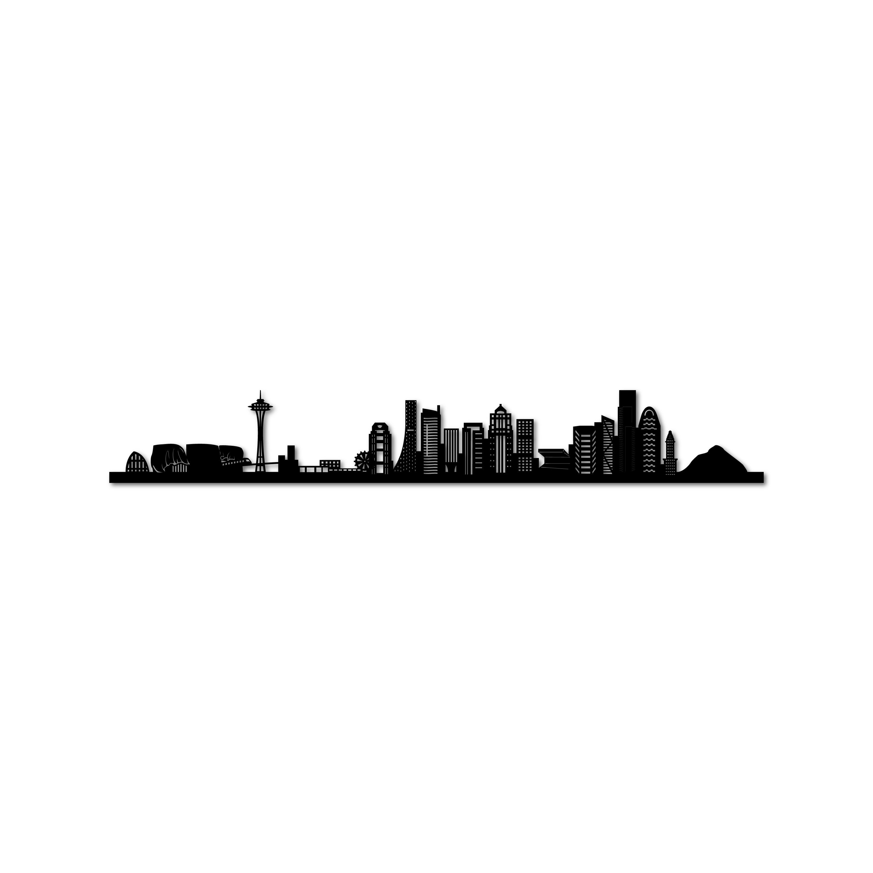 Seattle Skyline, Laser-cut in Matte Black Acrylic, on a White Background