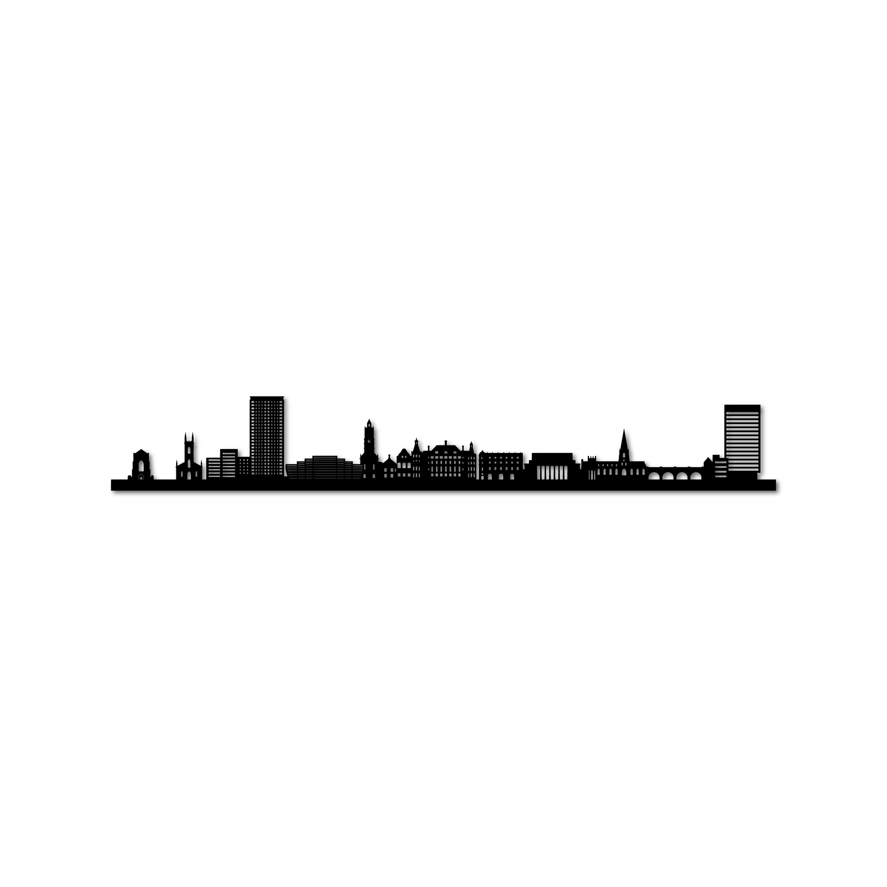 Sheffield Skyline, Laser-cut in Matte Black Acrylic, on a White Background