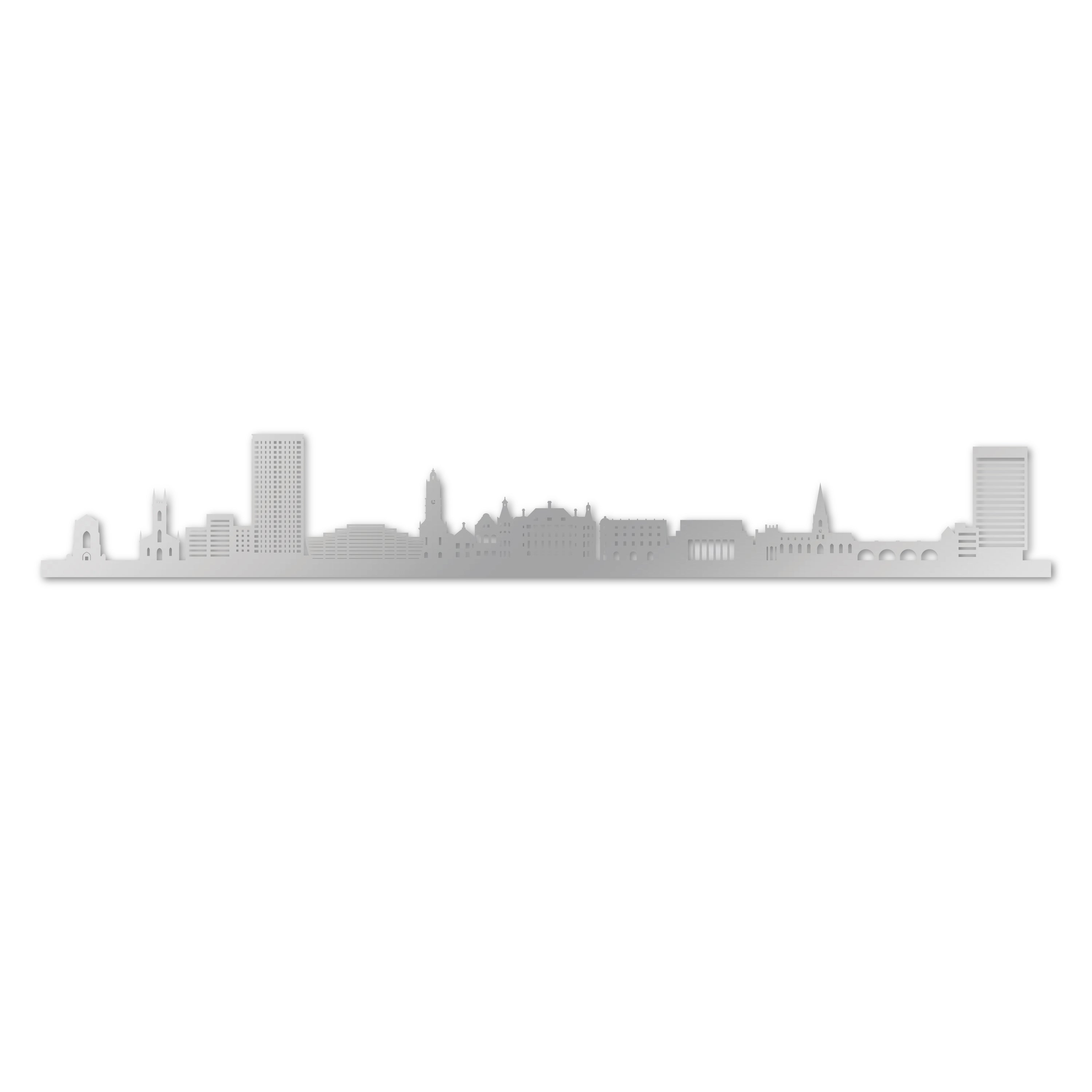 Sheffield Skyline, Laser-cut in Silver Acrylic, on a White Background