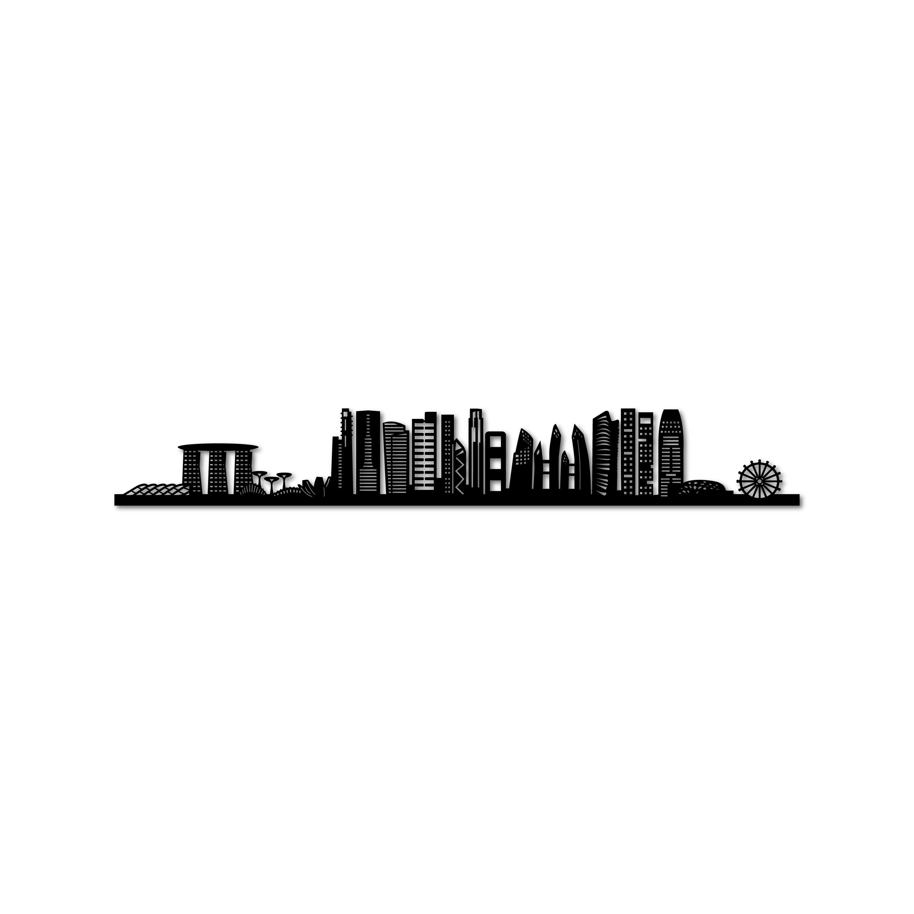 Singapore Skyline, Laser-cut in Matte Black Acrylic, on a White Background