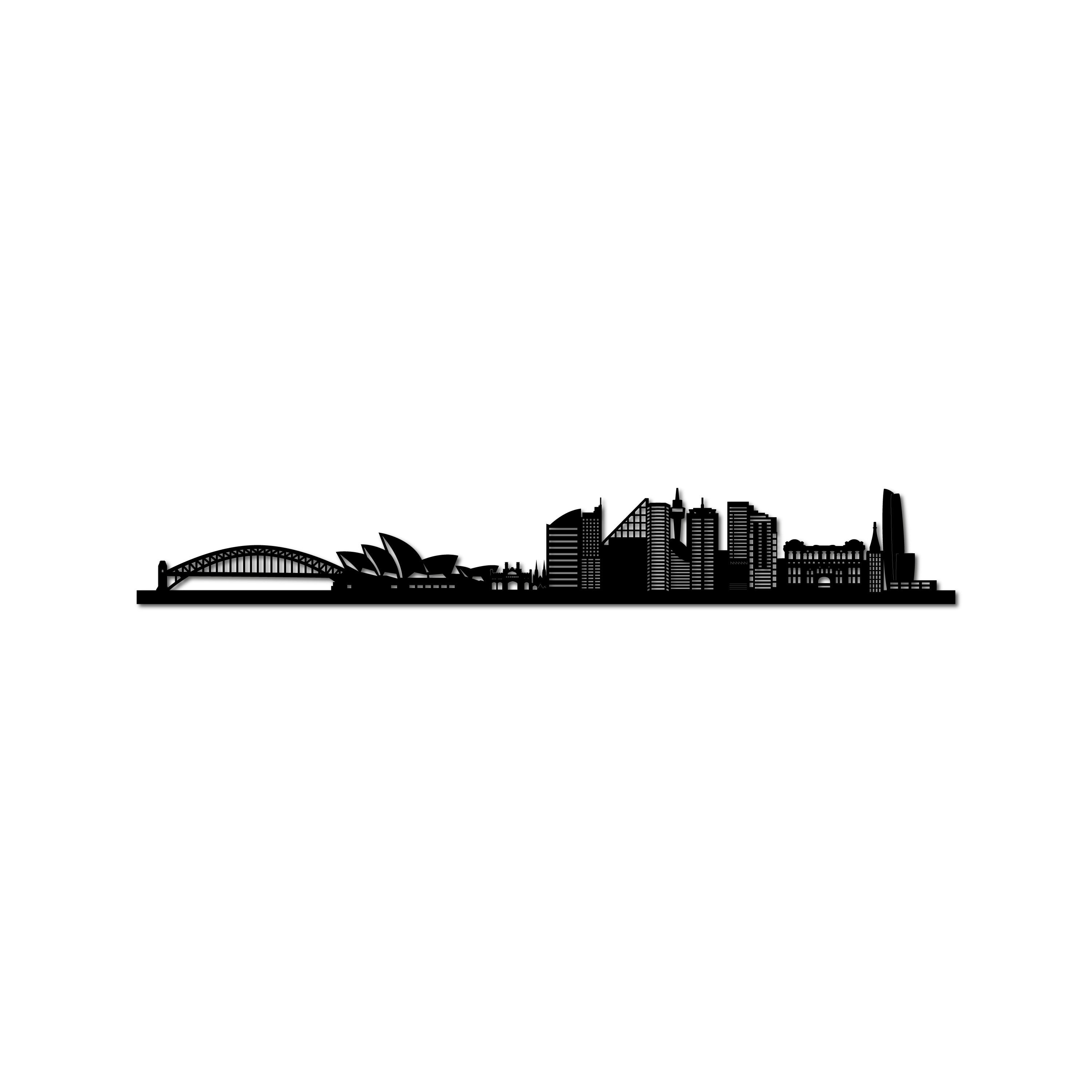 Sydney Skyline, Laser-cut in Matte Black Acrylic, on a White Background