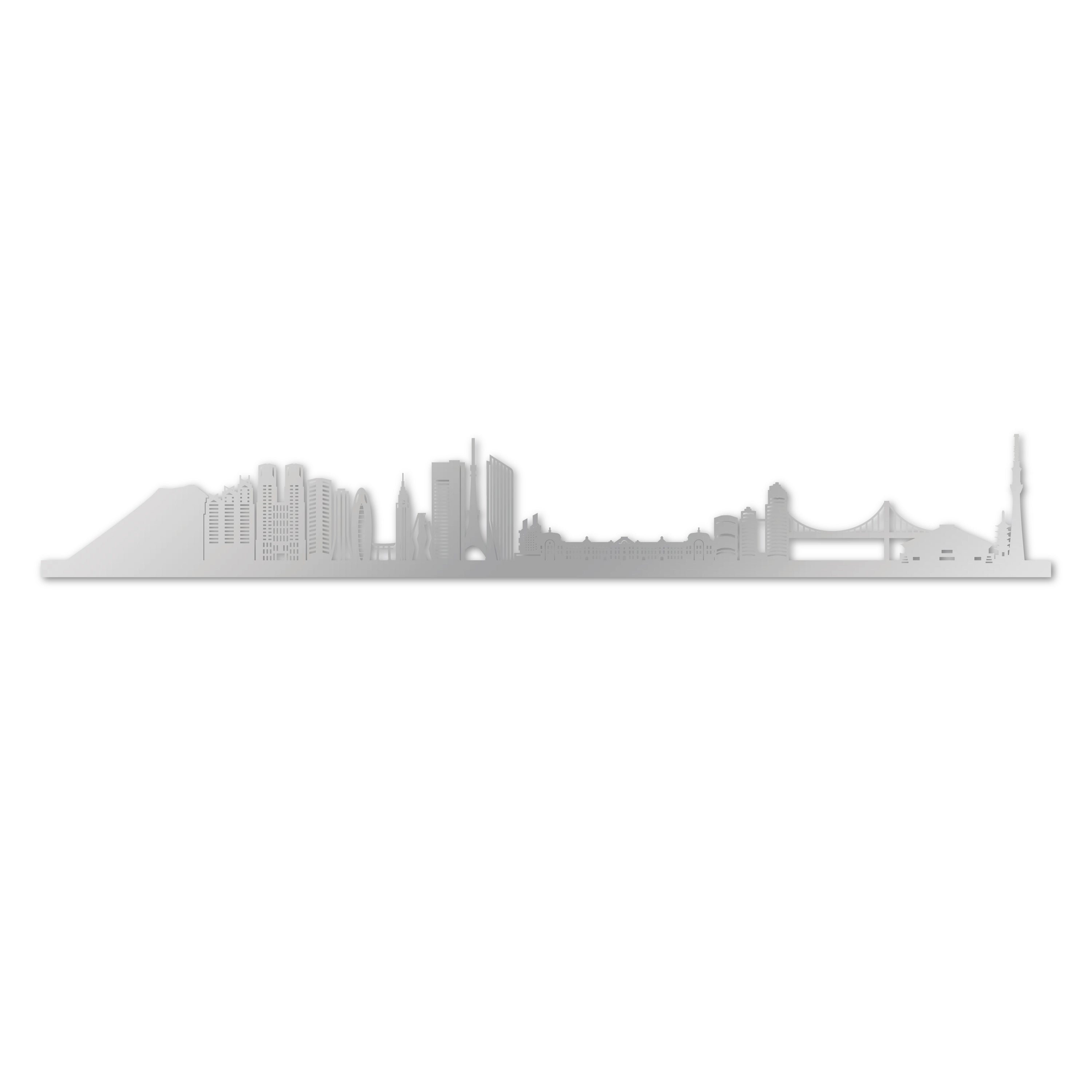 Tokyo Skyline, Laser-cut in Silver Acrylic, on a White Background
