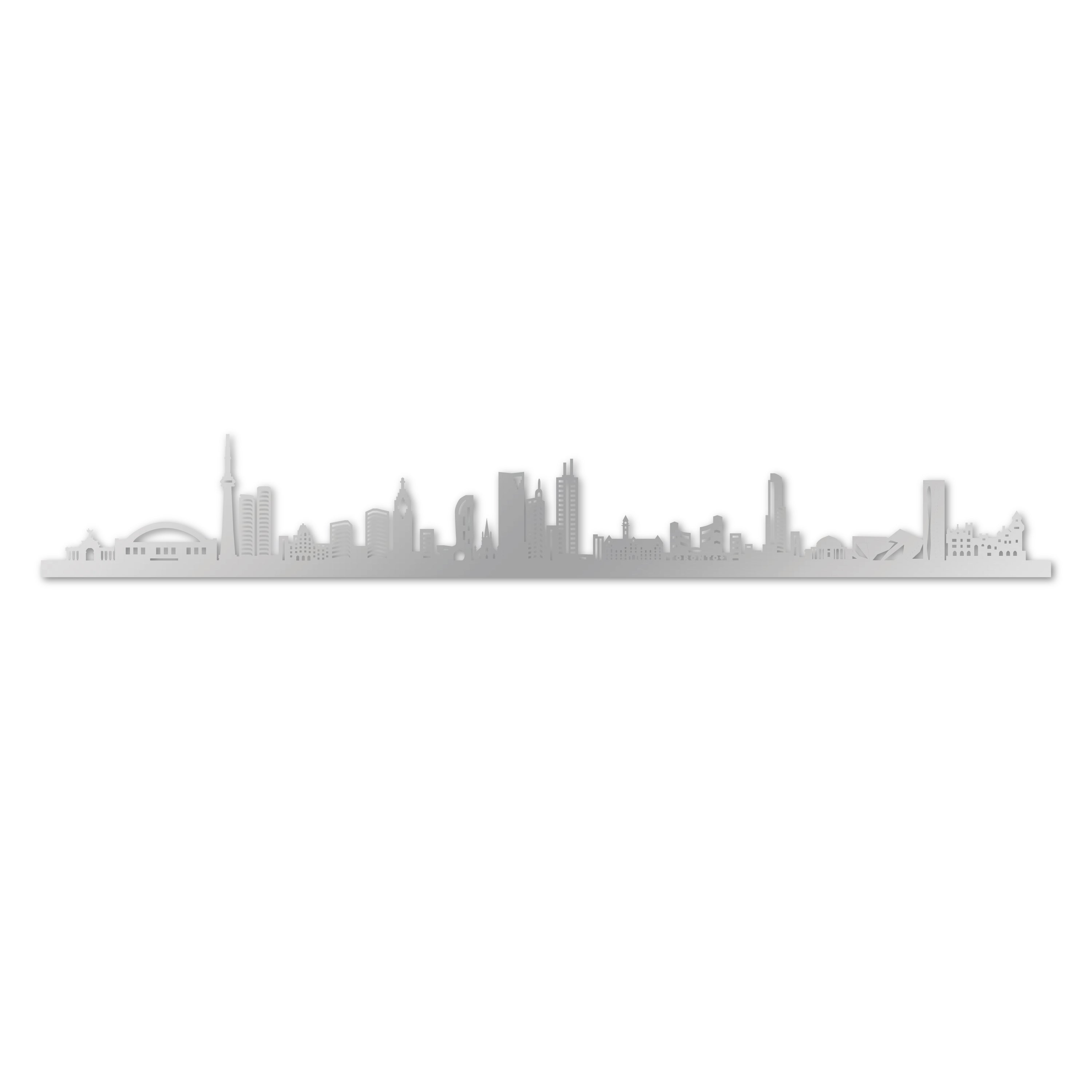 Toronto Skyline, Laser-cut in Silver Acrylic, on a White Background