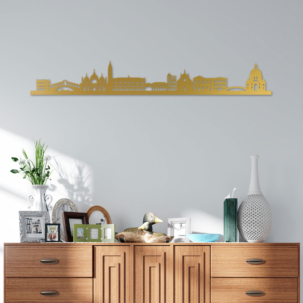 Venice Skyline laser-cut in Gold reclycled acrylic on Seating Room's Wall