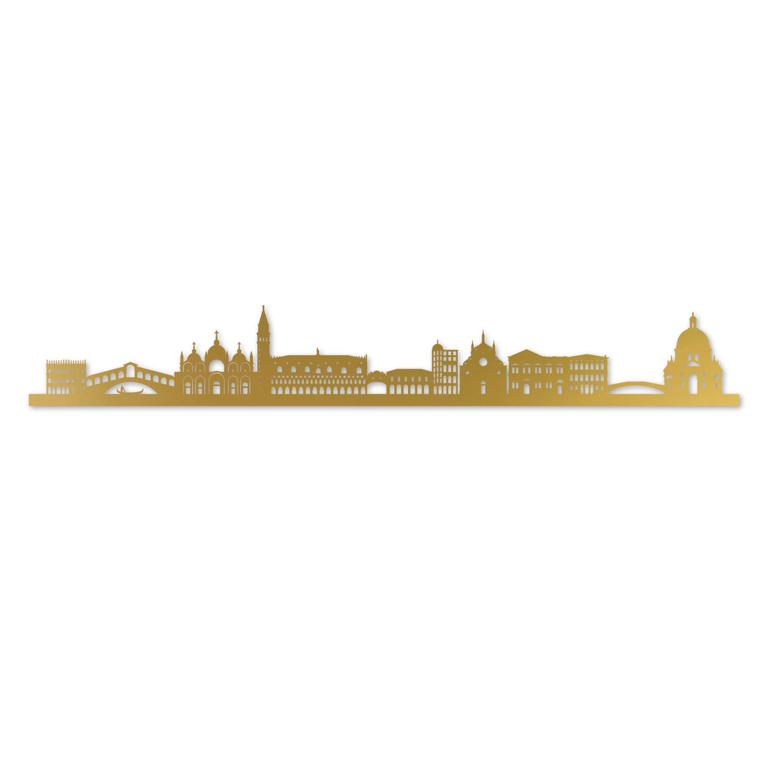 Venice Skyline, Laser-cut in Gold Acrylic, on a White Background